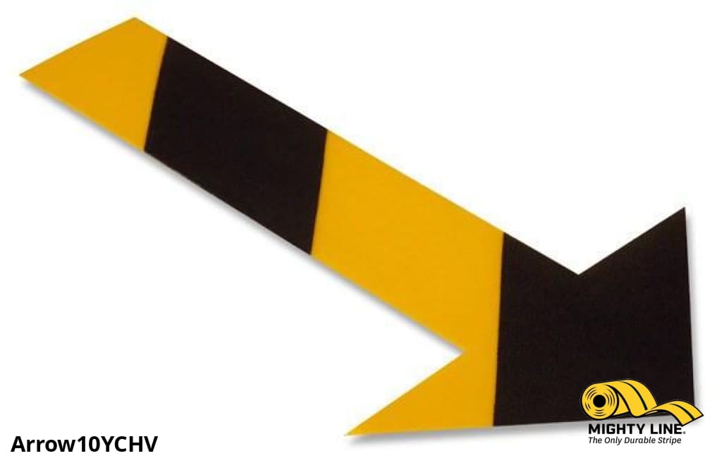 Solid Yellow Floor Tape Arrow with Black Chevrons  “ Pack of 50