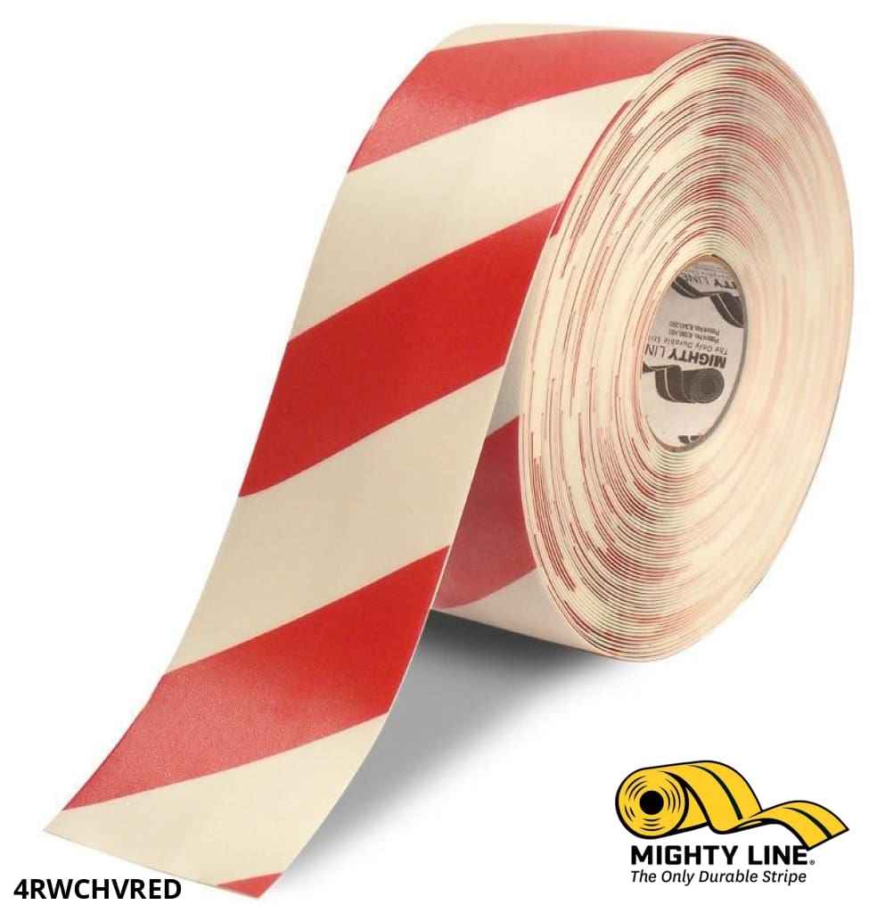 4" White Tape with Red Chevrons - 100' Roll - Safety Floor Tape