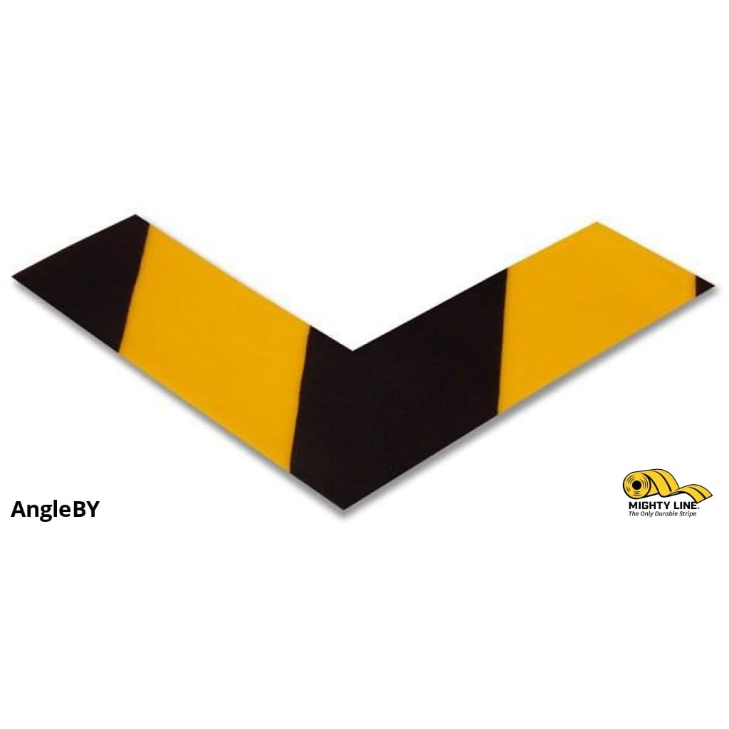 Mighty Line 2" Wide Solid Yellow Angle with Black Chevrons - Pack of 100 - Safety Floor Tape & Floor Marking