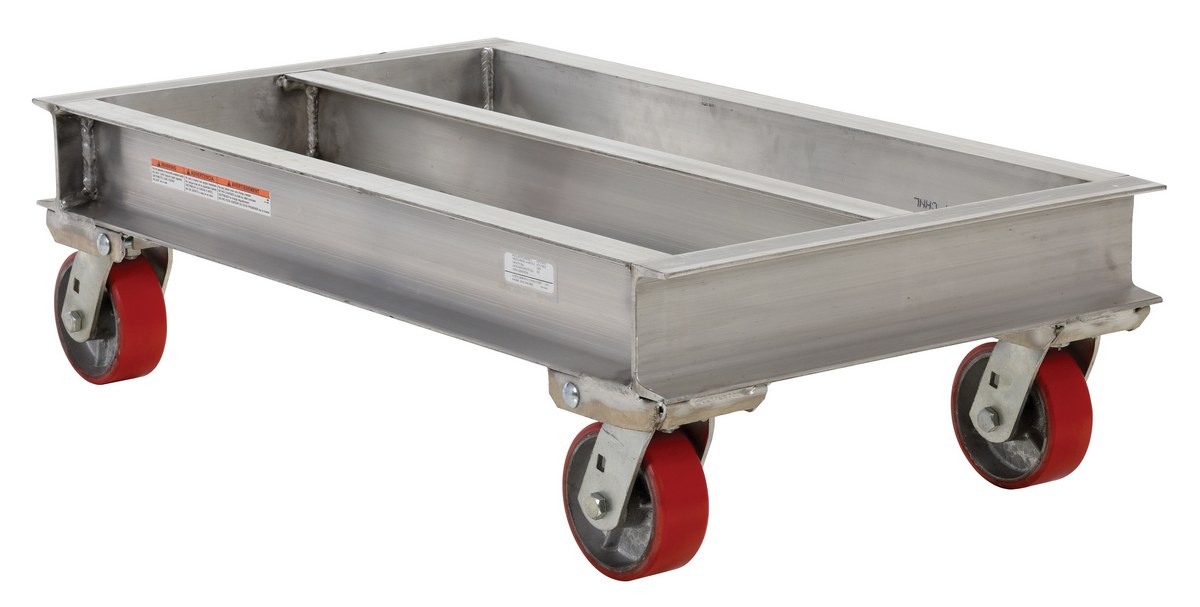 Vestil Aluminum Channel Dolly - 21 In. x 36 In. Deck with Poly-On-Steel Casters 2,000 lb - Silver