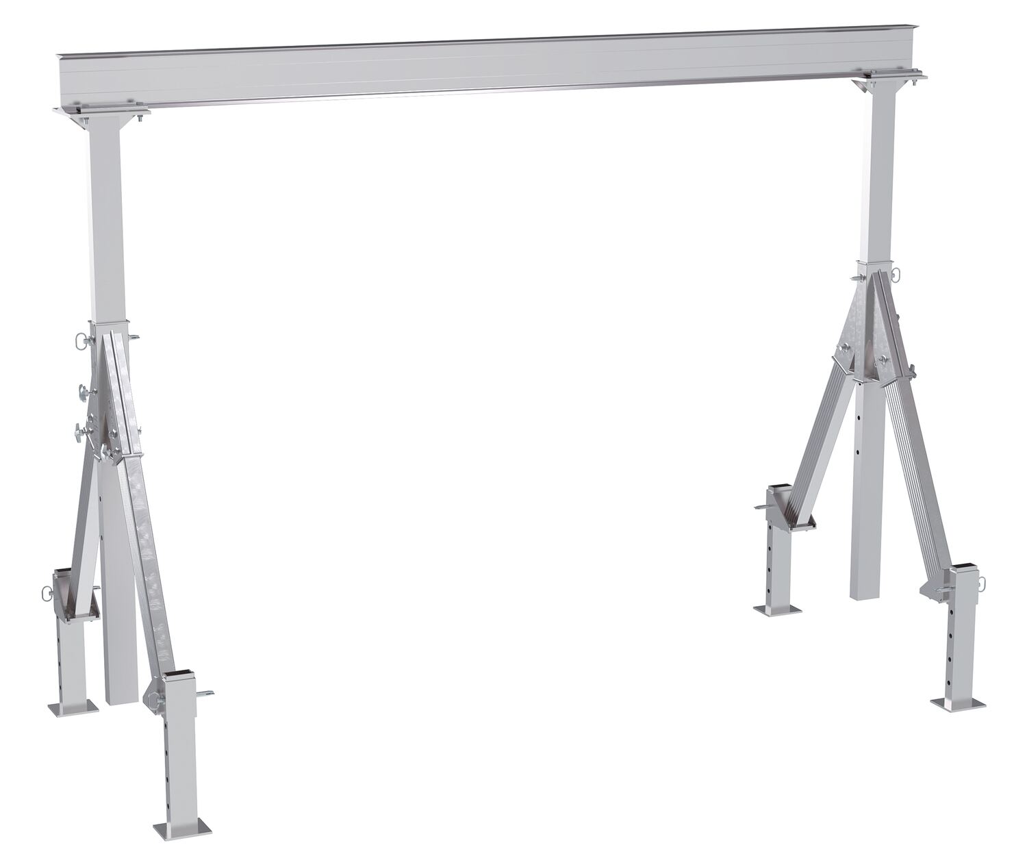 Vestil Aluminum Adjustable Height Gantry Crane With Adjustable Leveling Option - 12 Ft. Wide x 10 Ft. Max Usable Height 4,000 lb - Silver