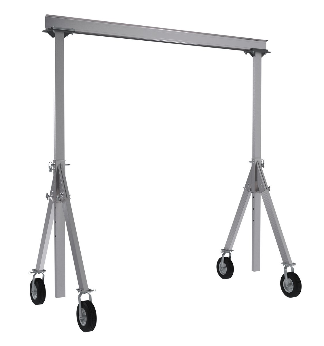 Vestil Aluminum Adjustable Height Gantry Crane with Pneumatic Casters - 10 Ft. Wide x 12 Ft. Max Usable Height 1,500 lb - Silver