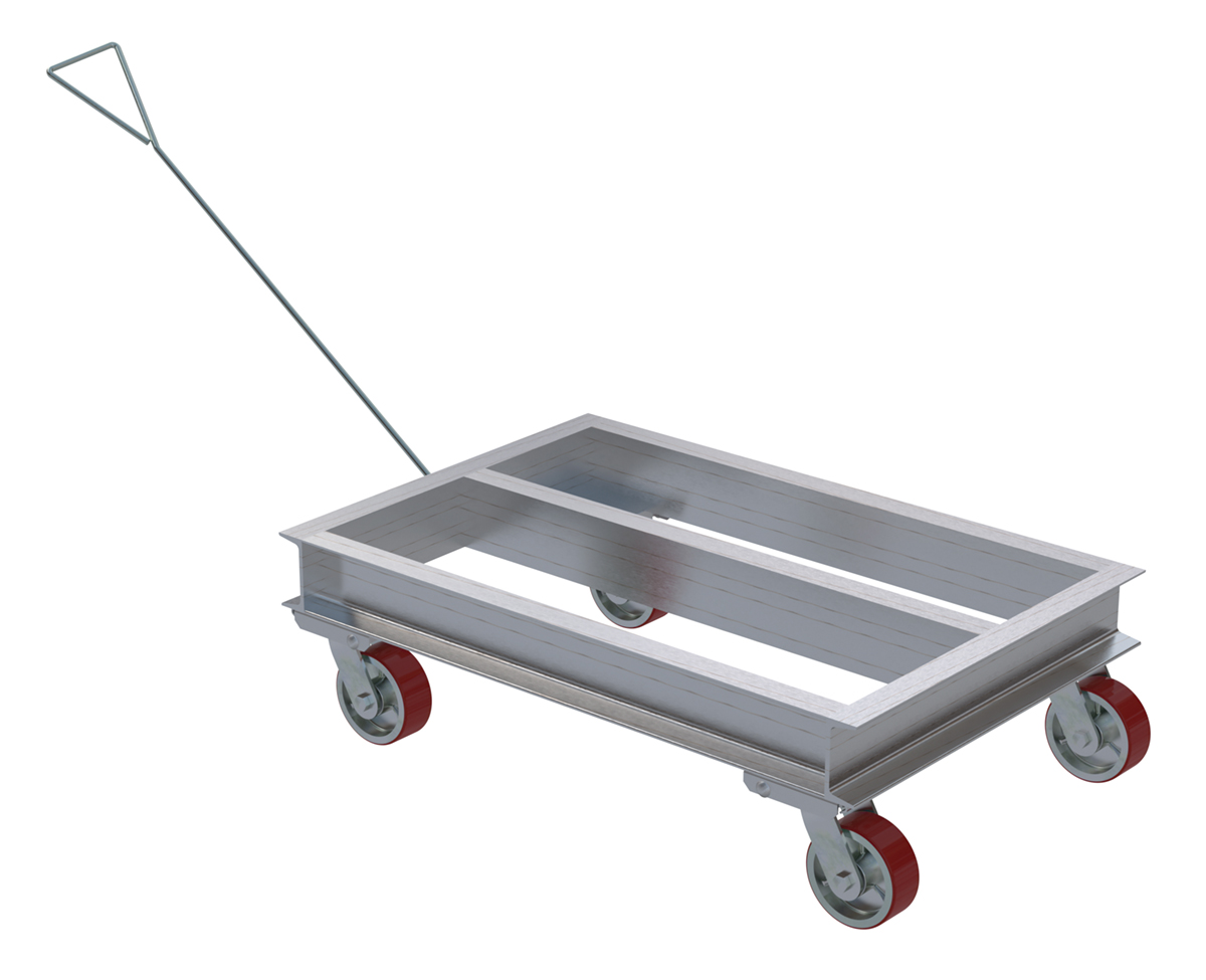 Vestil Aluminum Channel Dolly with Handle 24 In, x 42 In, Deck with Poly-On-Steel Casters - 2,000 lb - Silver