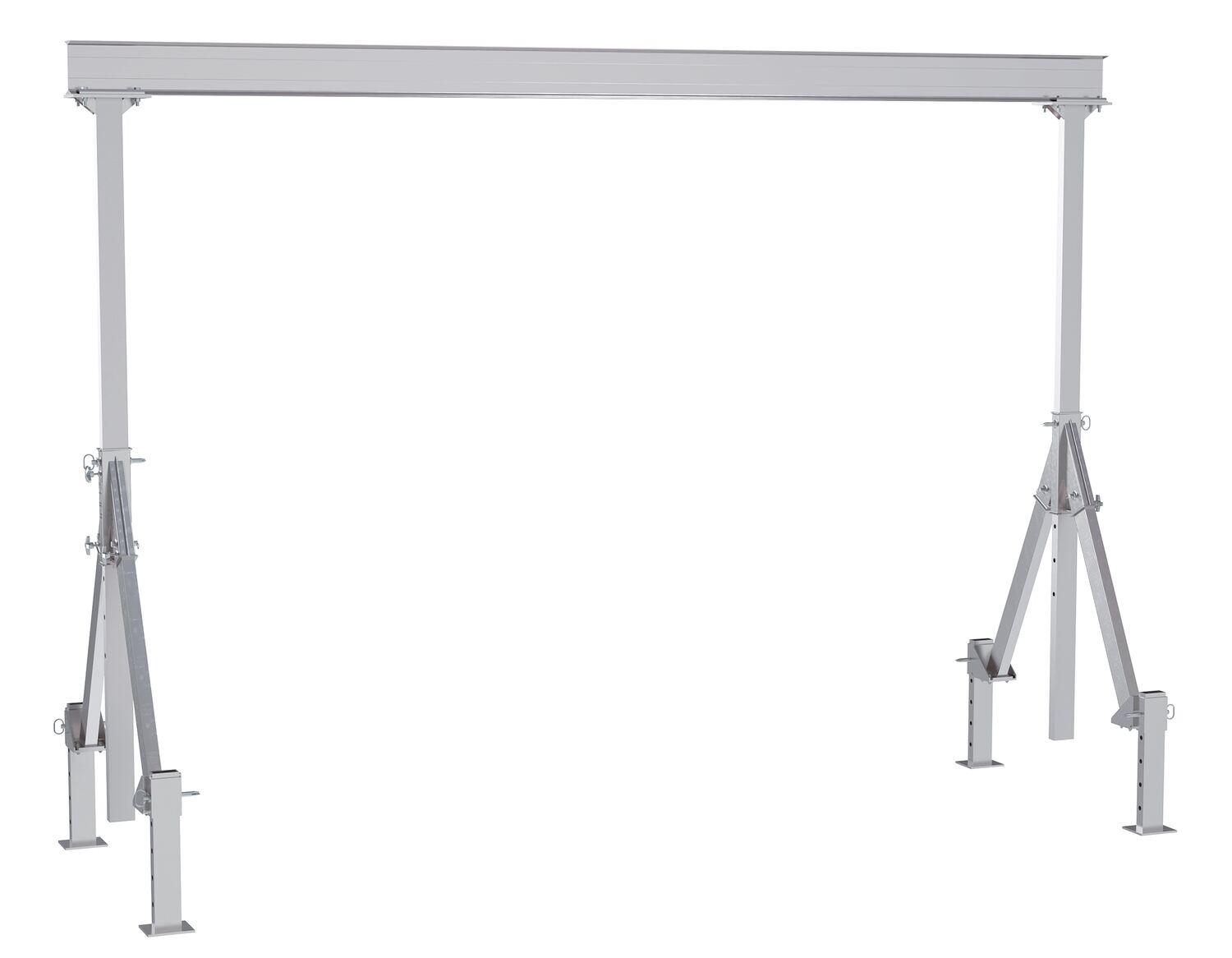 Vestil Aluminum Adjustable Height Gantry Crane With Adjustable Leveling Option - 15 Ft. Wide X 12 Ft. Max Usable Height 4,000 lb - Silver