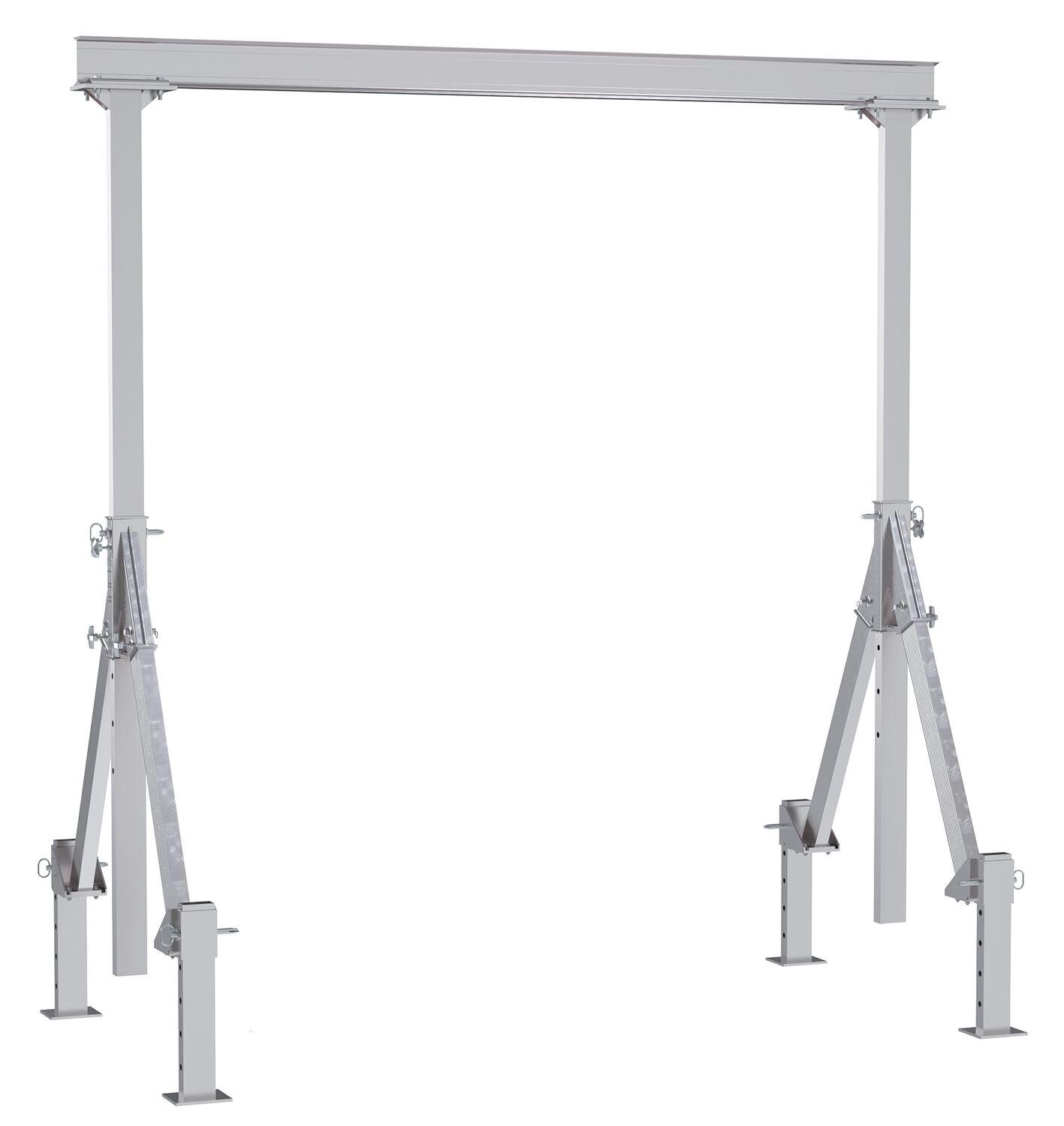 Vestil Aluminum Adjustable Height Gantry Crane With Adjustable Leveling Option - 10 Ft. Wide X 12 Ft. Max Usable Height 2,000 lb - Silver