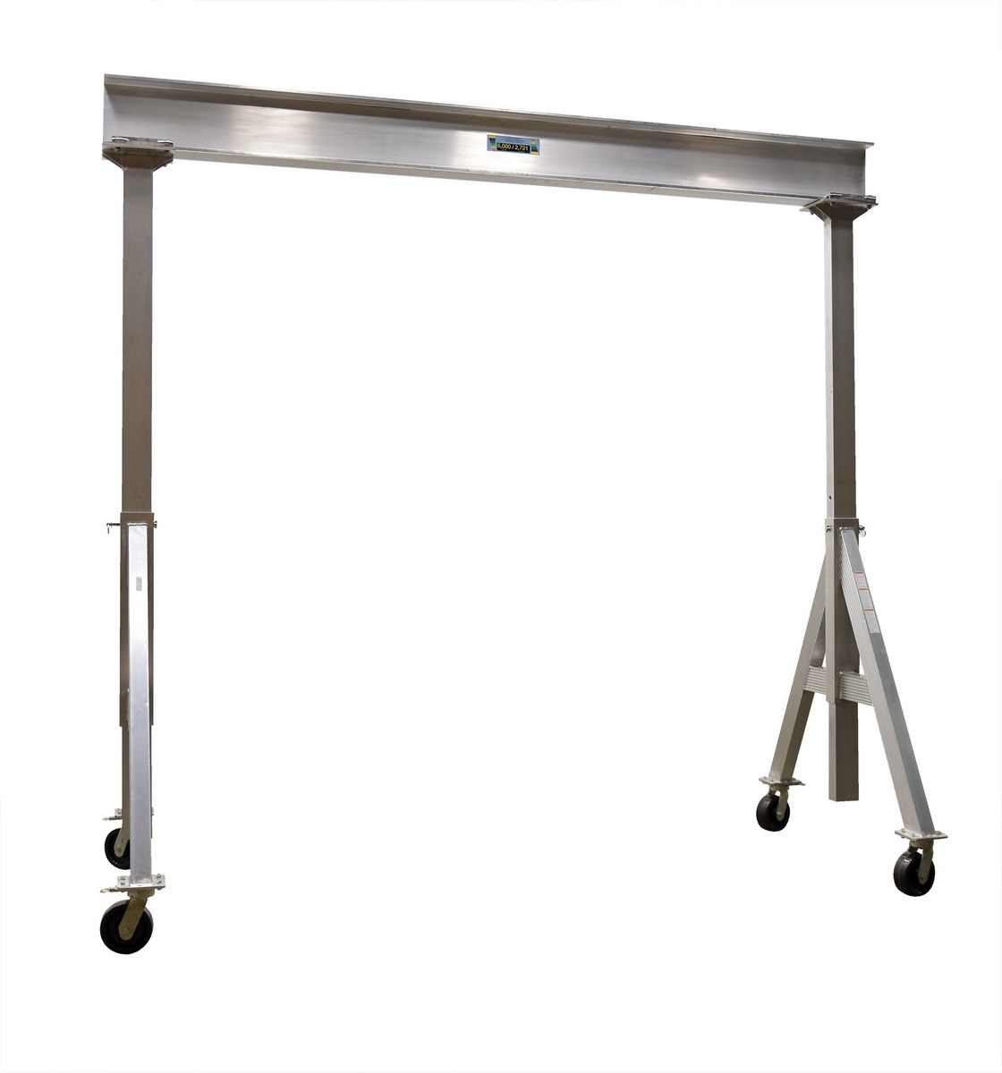 Vestil Aluminum Adjustable Height Gantry Crane with Phenolic Casters - 12 Ft. Wide x 12 Ft. Max Usable Height 6,000 lb - Silver