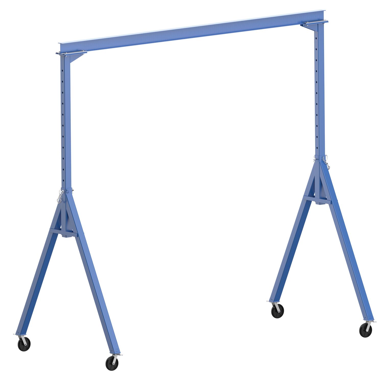 Vestil Steel Adjustable Height Gantry Crane with Glass Filled Nylon Casters - 15 Ft. Wide x 14 Ft. Max Usable Height 2,000 lb - Blue
