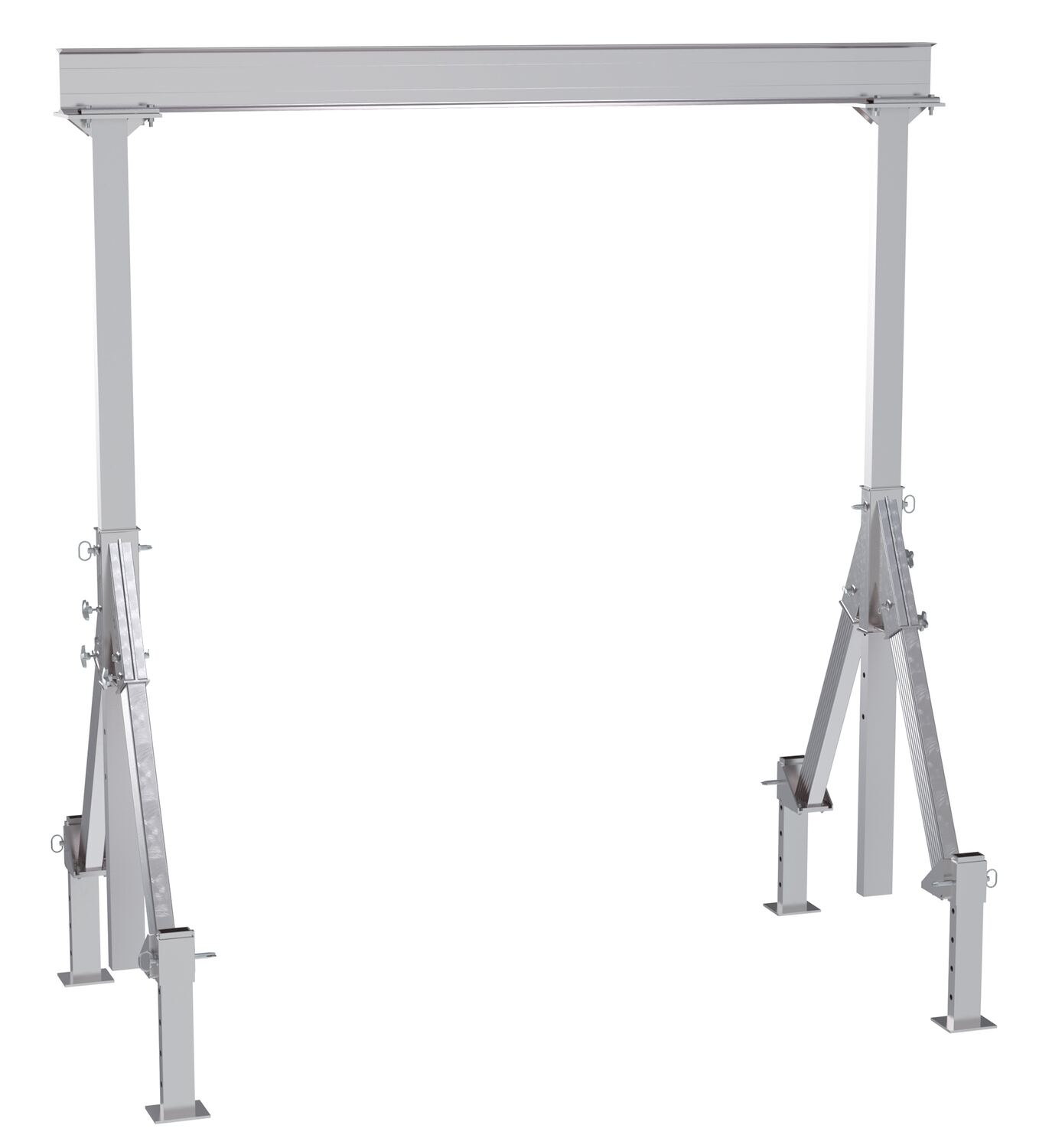 Vestil Aluminum Adjustable Height Gantry Crane With Adjustable Leveling Option - 10 Ft. Wide x 12 Ft. Max Usable Height 4,000 lb - Silver