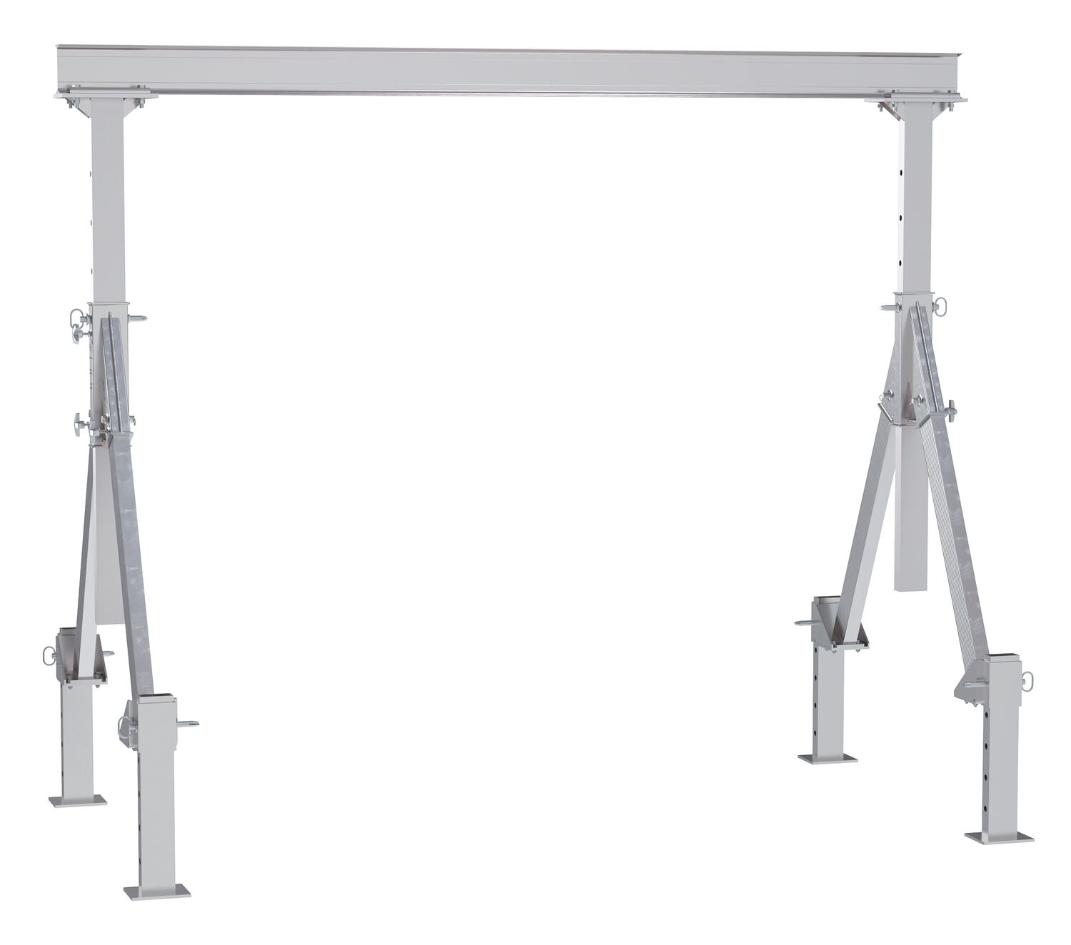 Vestil Aluminum Adjustable Height Gantry Crane With Adjustable Leveling Option - 10 Ft. Wide X 8 Ft. Max Usable Height 2,000 lb - Silver