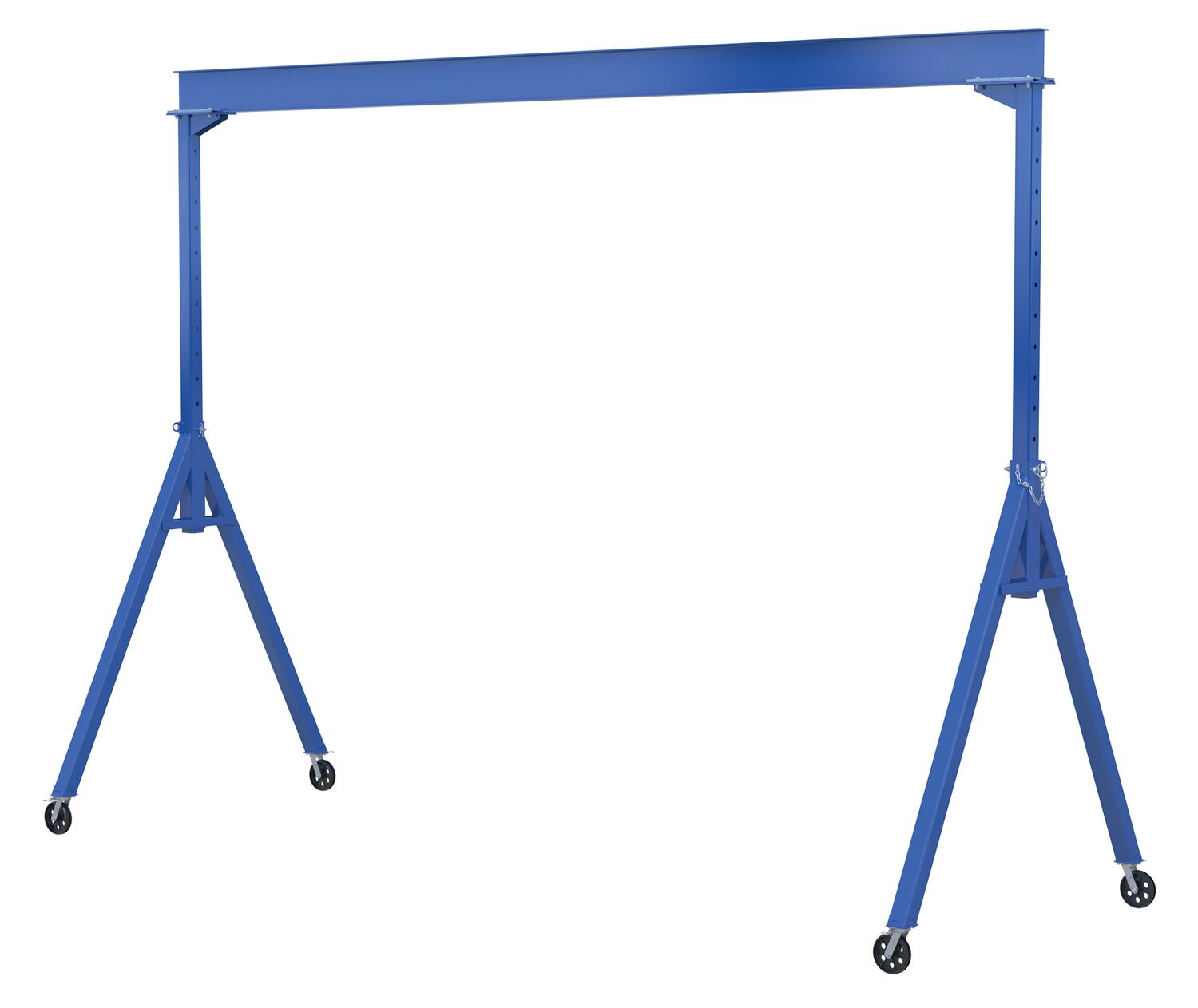 Vestil Steel Adjustable Height Gantry Crane with V-Groove Ductile Steel Casters - 15 Ft. Wide x 10 Ft. Max Usable Height 4,000 lb - Blue
