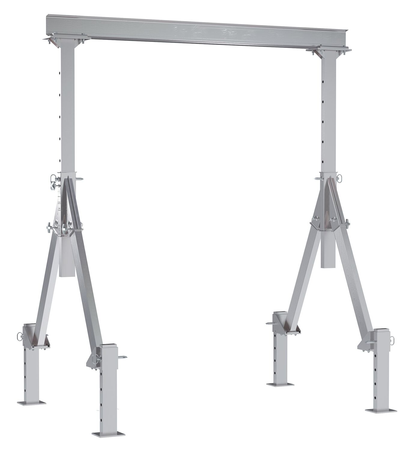 Vestil Aluminum Adjustable Height Gantry Crane With Adjustable Leveling Option - 8 Ft. Wide X 8 Ft. Max Usable Height 2,000 lb - Silver