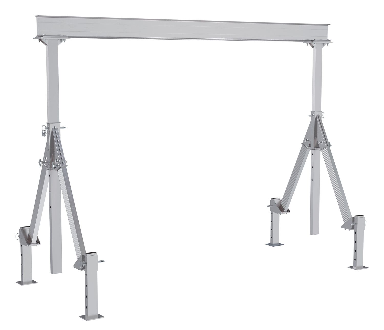 Vestil Aluminum Adjustable Height Gantry Crane With Adjustable Leveling Option - 12 Ft. Wide X 10 Ft. Max Usable Height 2,000 lb - Silver