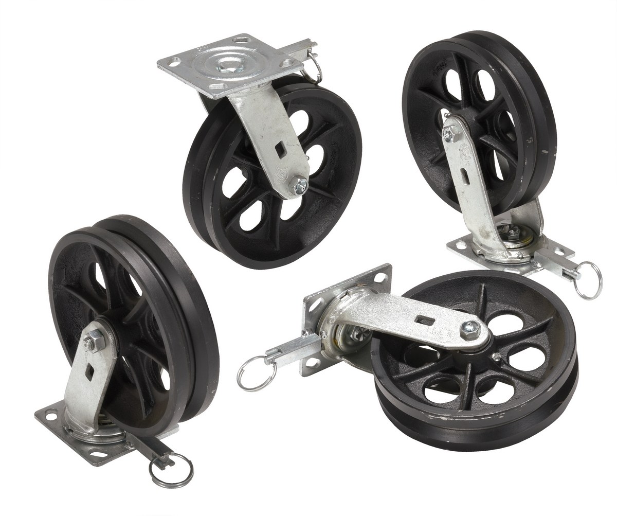 Vestil Cast Iron Swivel V-Groove Casters With - 4-Position Lock 8 In. x 2 In. For Aluminum Gantry Crane Models 2,000 lb