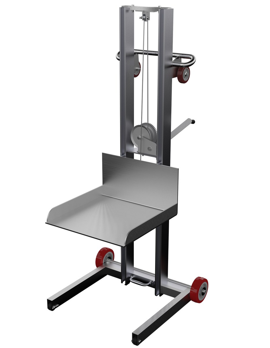 Vestil Aluminum Low Profile Lite Load Lift With Winch and Fixed Wheels - 20 In. x 20 In. Platform 400 lb - Silver