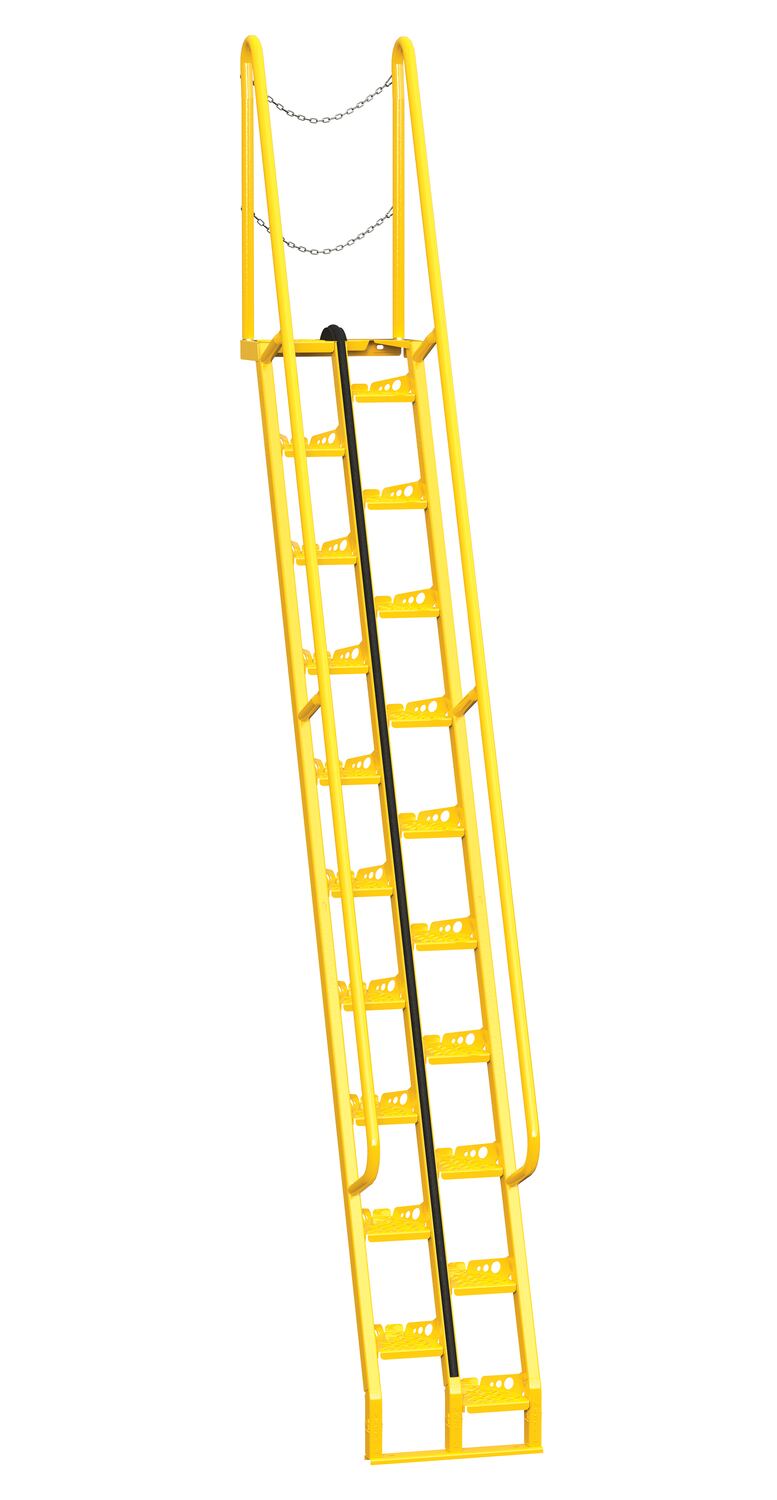 Vestil Steel Alternate Tread Stair - 68 Degrees 68-1/2 In. x 23-1/2 In. x 185-5/8 In. 350 lb - Yellow