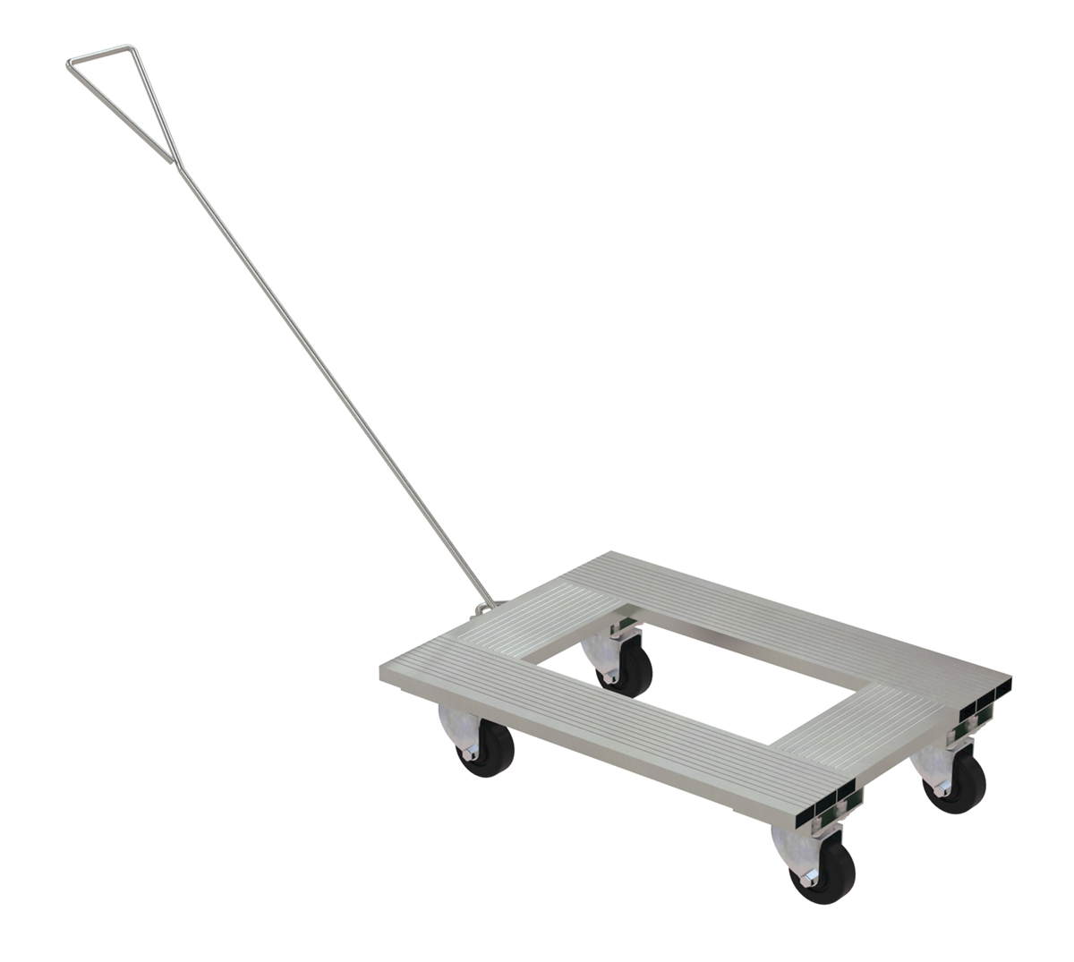 Vestil Aluminum Channel Dolly with Handle - 21 In. x 30 In. Deck with Hard Rubber Casters 900 lb - Silver