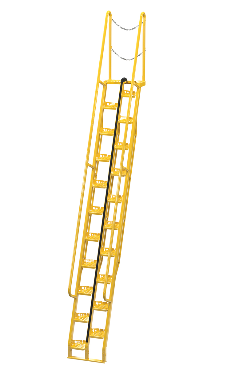 Vestil Steel Alternate Tread Stair - 68 Degrees 73-1/2 In. x 23-1/2 In. x 198 In. 350 lb - Yellow