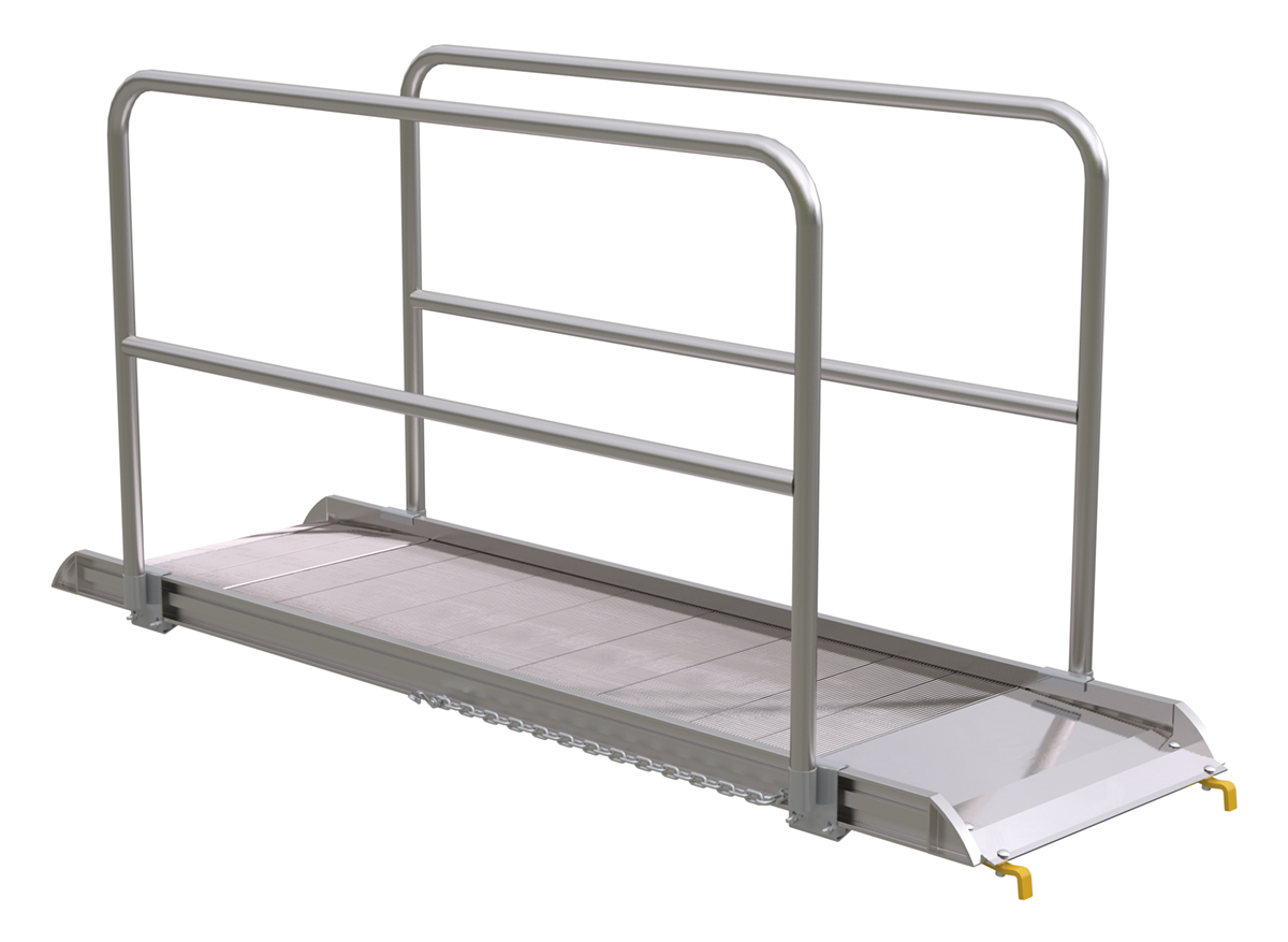 Vestil Aluminum Wheel Walk Ramp Steel Hook Style with Handrails - 99-1/4 In. x 28 In. 2500 lb - Silver