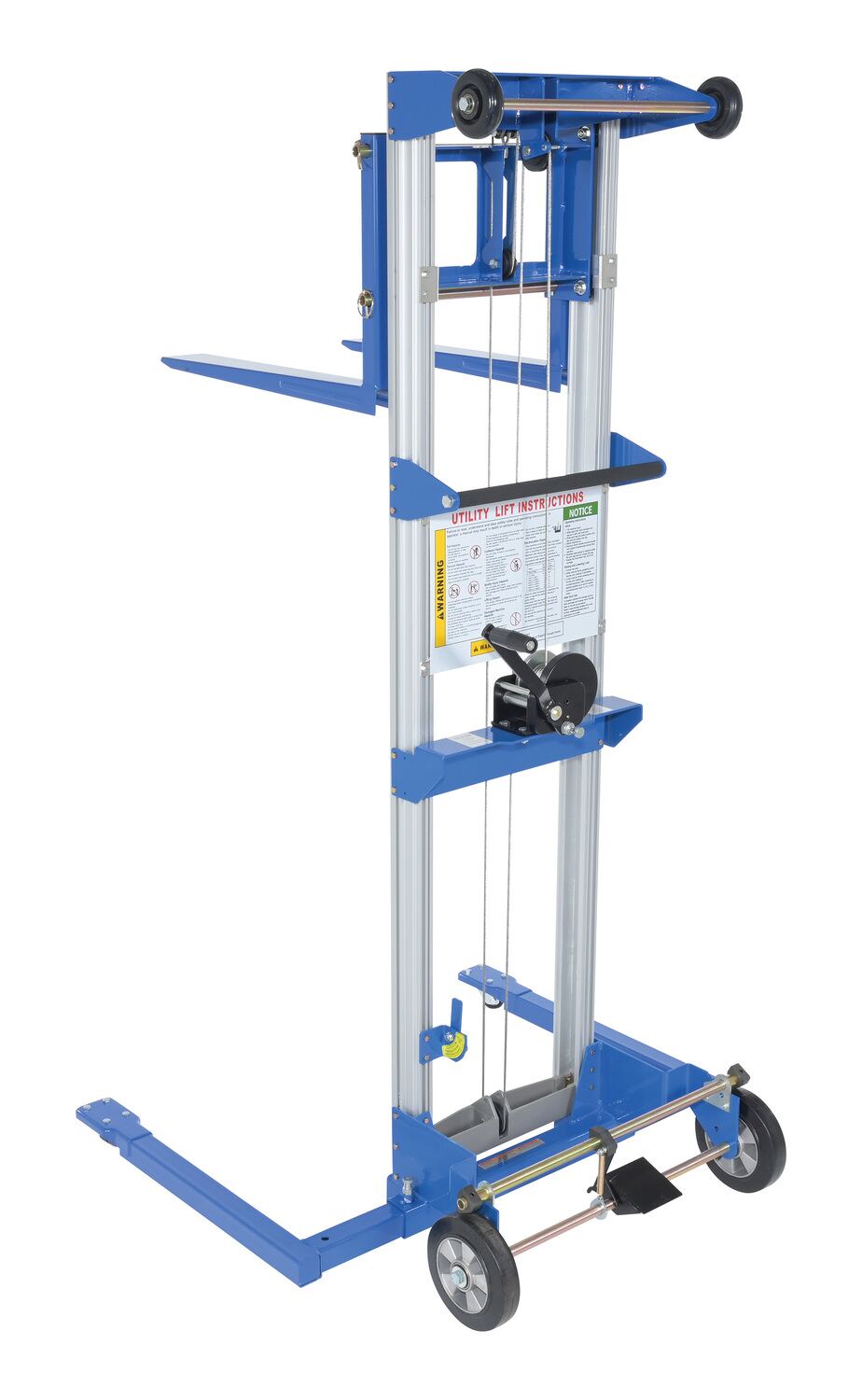 Vestil Aluminum/Steel Adjustable Straddle Manual Hand Winch Lift Trucks - 350 lb - Silver/Blue