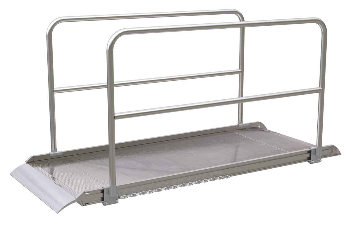 Vestil Aluminum Wheel Walk Ramp Overlapping Style with Handrails - 96 In. x 38 In. 2500 lb - Silver