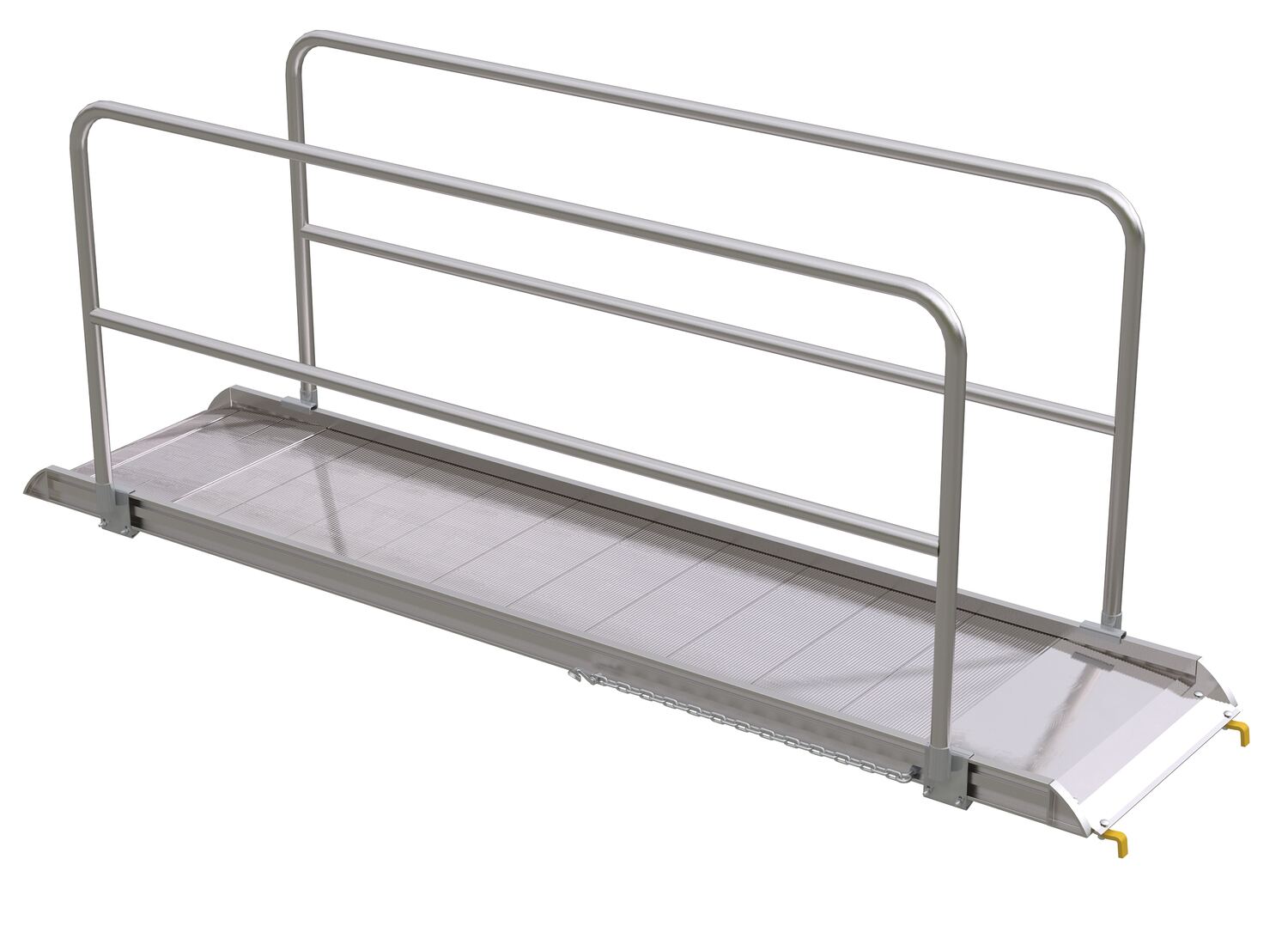 Vestil Aluminum Wheel Walk Ramp Steel Hook Style with Handrails - 111-3/16 In. x 28 In. 2500 lb - Silver