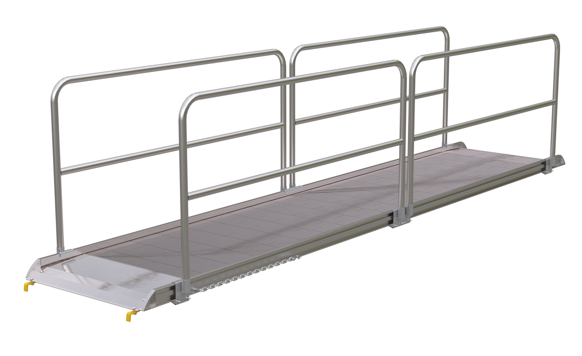 Vestil Aluminum Wheel Walk Ramp Steel Hook Style with Handrails - 194-5/8 In. x 38 In. 1000 lb - Silver