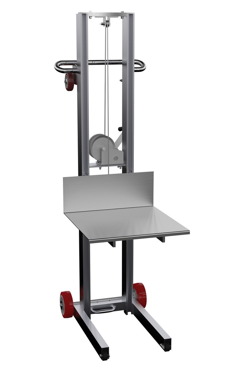 Vestil Aluminum Lite Load Lift With Winch and Fixed Wheels - 20 In. x 20 In. Platform 400 lb - Silver
