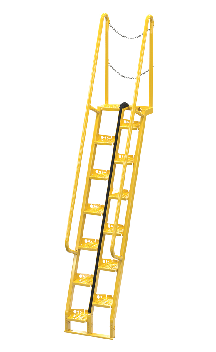 Vestil Steel Alternate Tread Stair - 68 Degrees 49-3/4 In. x 23-1/2 In. x 137-3/4 In. 350 lb - Yellow