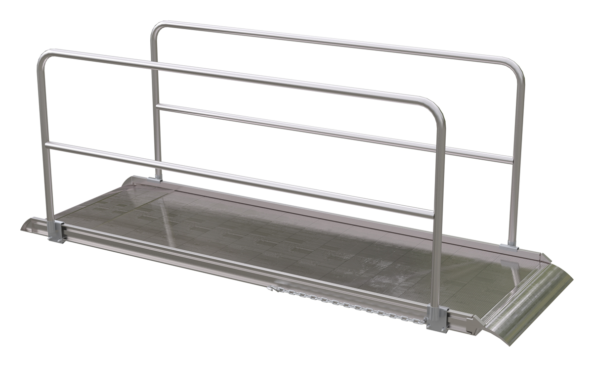 Vestil Aluminum Wheel Walk Ramp Overlapping Style with Handrails - 120 In. x 38 In. 2200 lb - Silver