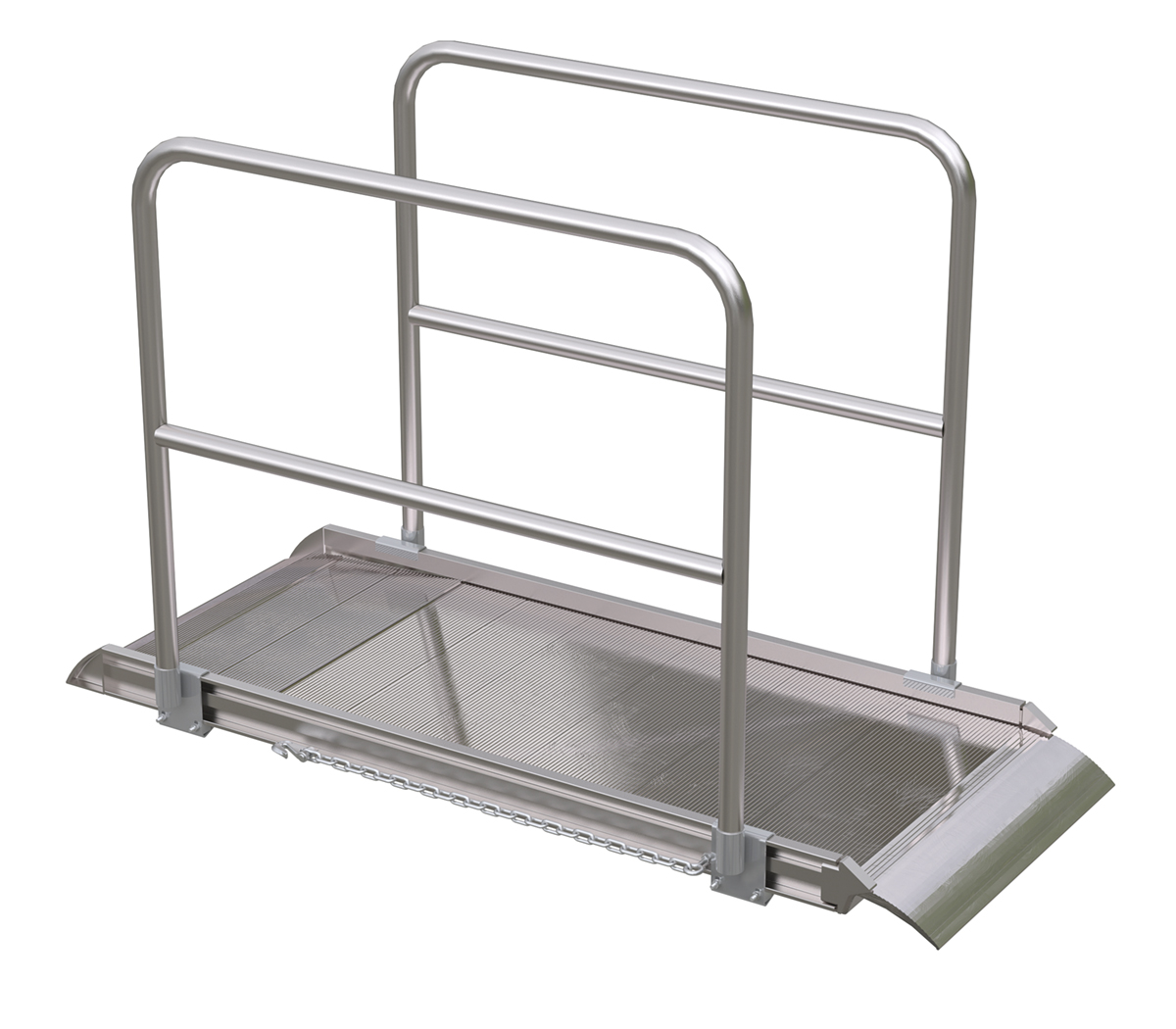 Vestil Aluminum Wheel Walk Ramp Overlapping Style with Handrails - 72 In. x 28 In. 2800 lb - Silver