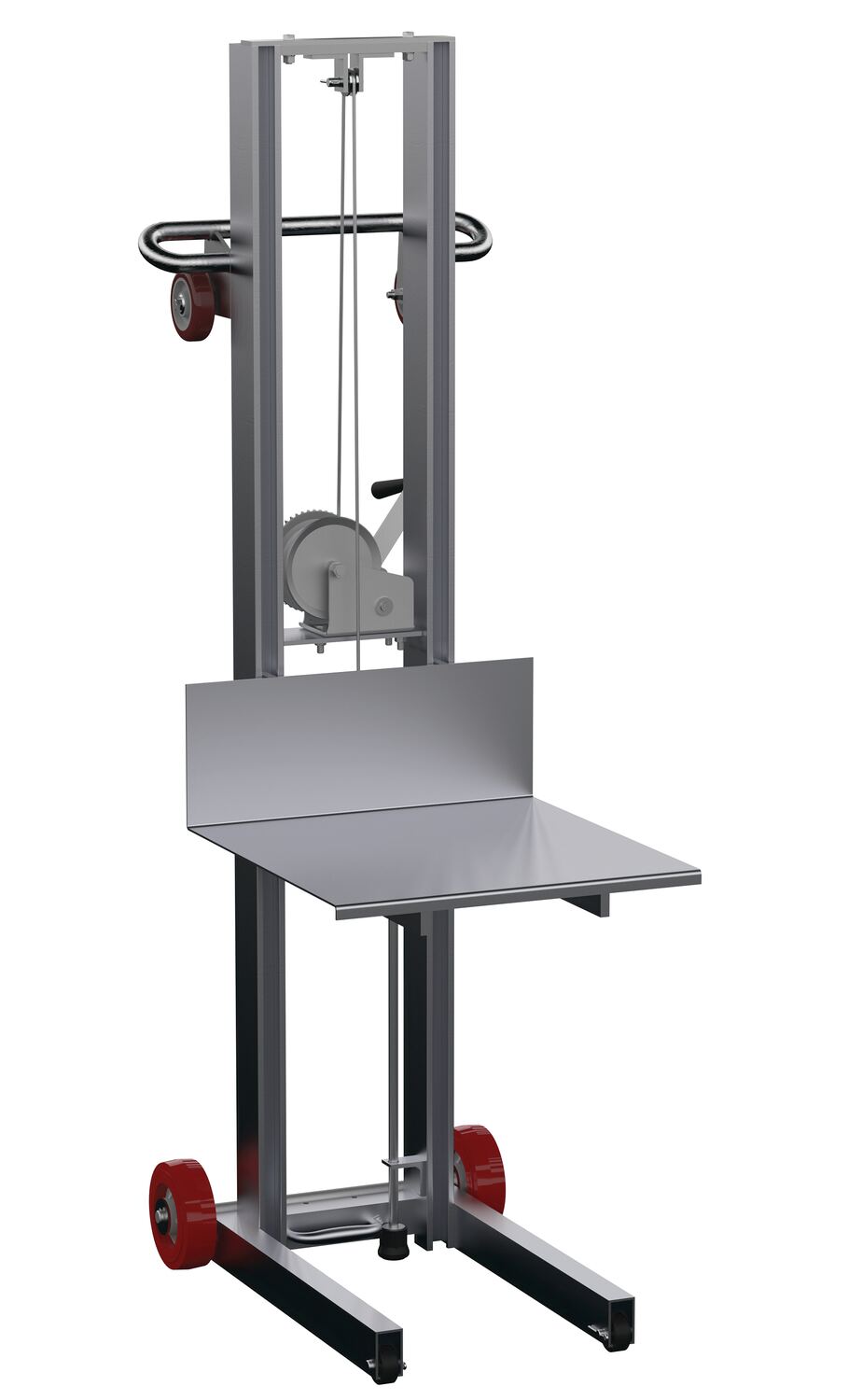 Vestil Aluminum Lite Load Lift With Winch, Fixed Wheels and Manual Floor Lock - 20 In. x 20 In. Platform 400 lb - Silver
