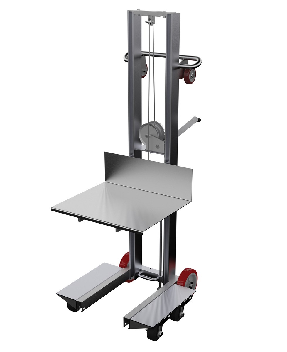 Vestil Aluminum Lite Load Lift With Winch, Swivel Casters and Manual Floor Lock - 24 In. x 20 In. Platform 400 lb - Silver