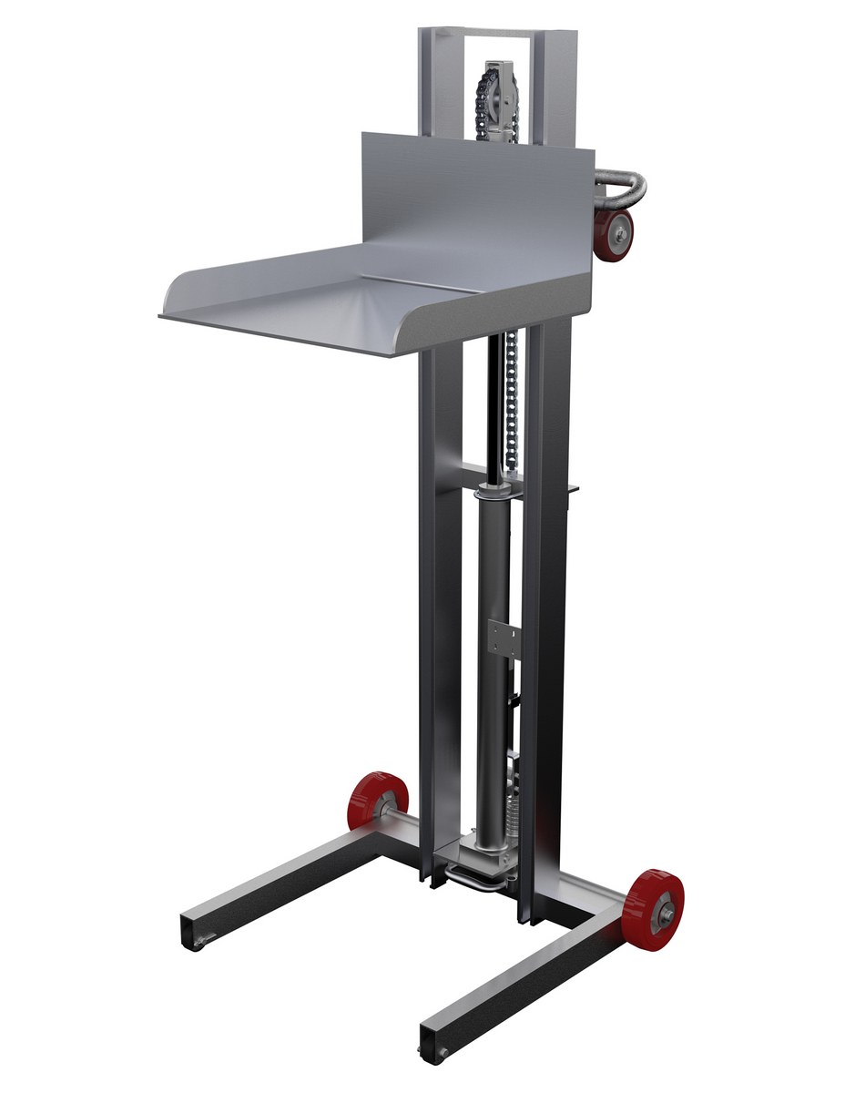 Vestil Aluminum Low Profile Lite Load Lift With Foot Pump and Fixed Wheels - 20 In. x 20 In. Platform 400 lb - Silver