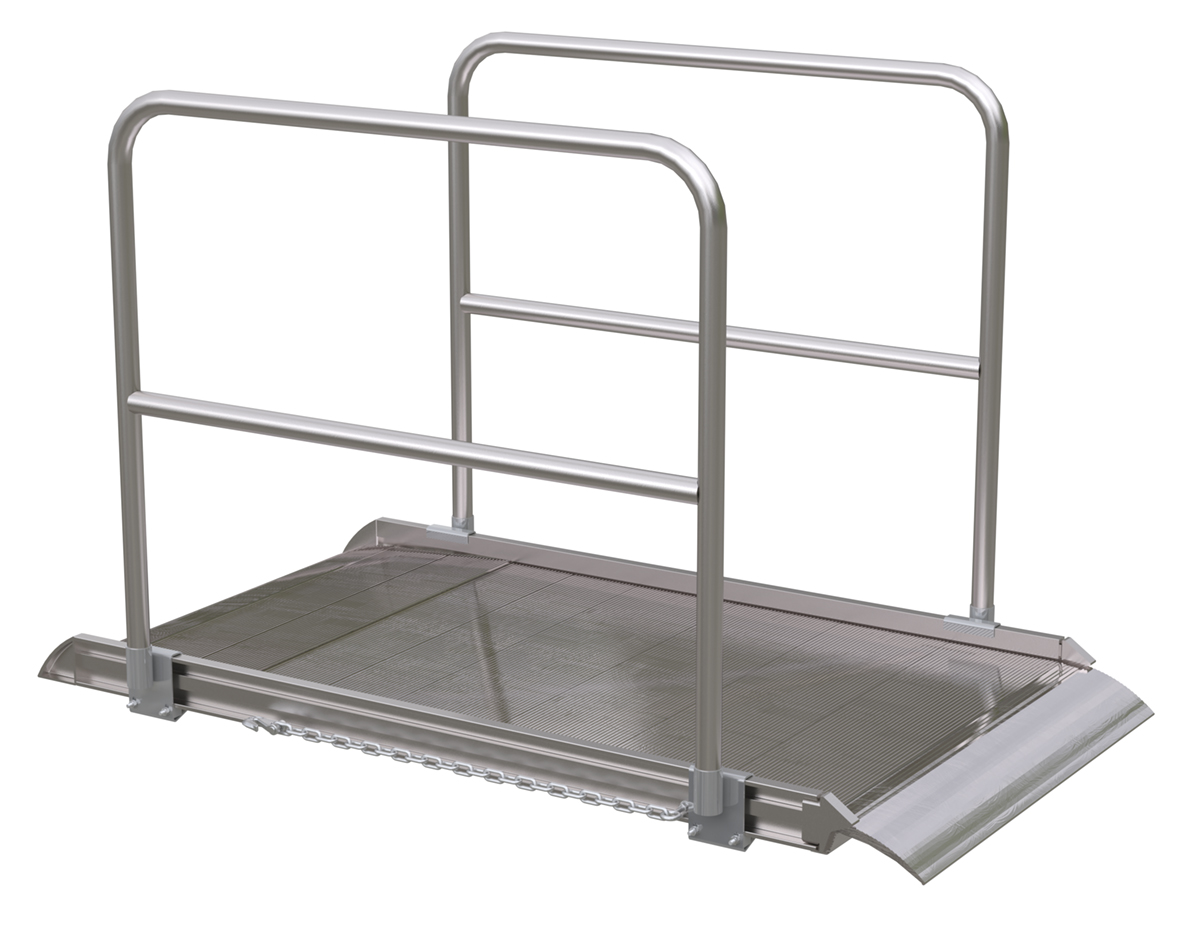Vestil Aluminum Wheel Walk Ramp Overlapping Style with Handrails - 72 In. x 38 In. 2800 lb - Silver