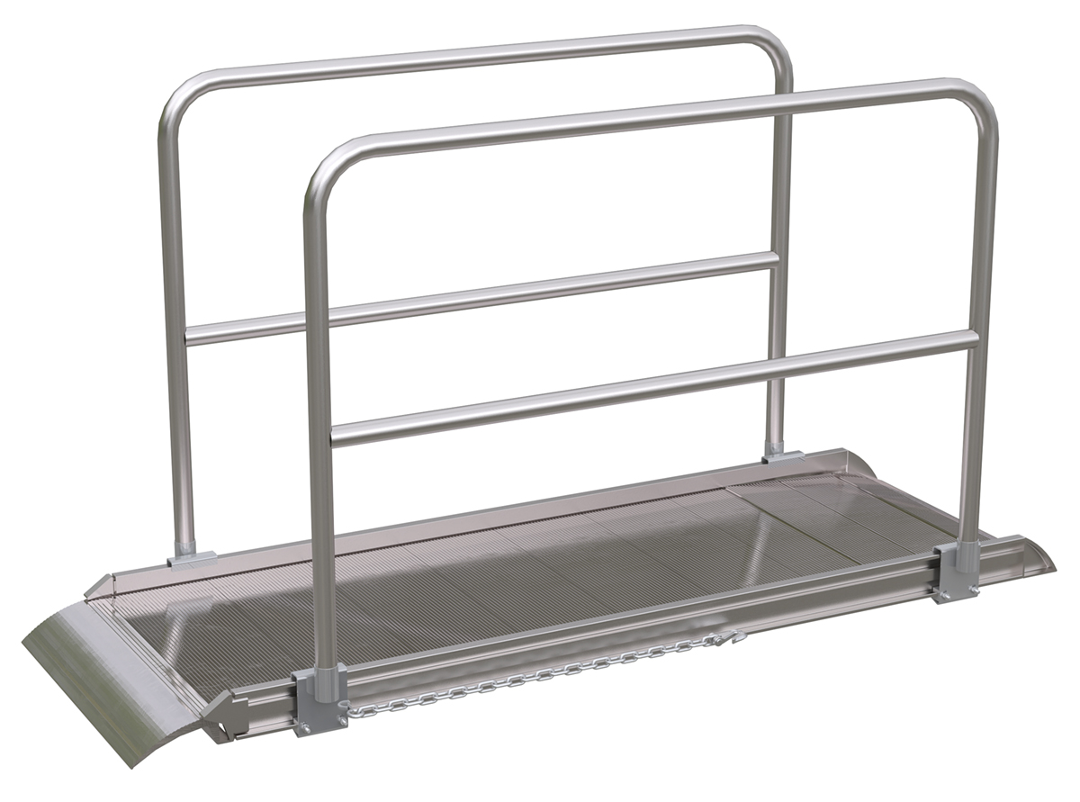 Vestil Aluminum Wheel Walk Ramp Overlapping Style with Handrails - 84 In. x 28 In. 2800 lb - Silver