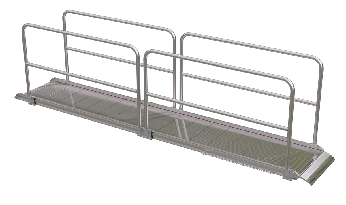 Vestil Aluminum Wheel Walk Ramp Overlapping Style with Handrails - 168 In. x 28 In. 1600 lb - Silver