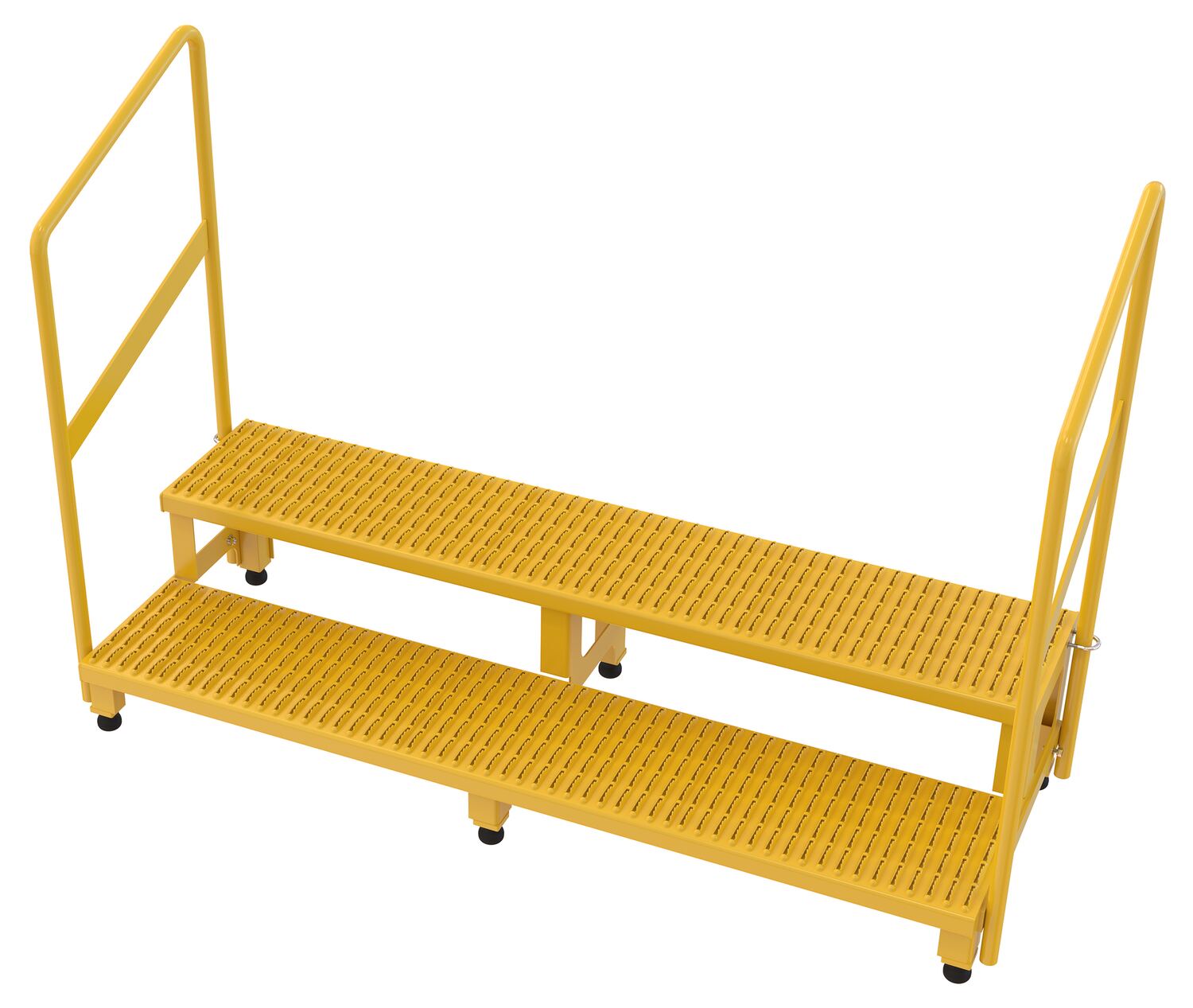 Vestil Steel Adjustable Step Stand 60 Inches Wide - 2-Step with Handrails 500 lb - Yellow