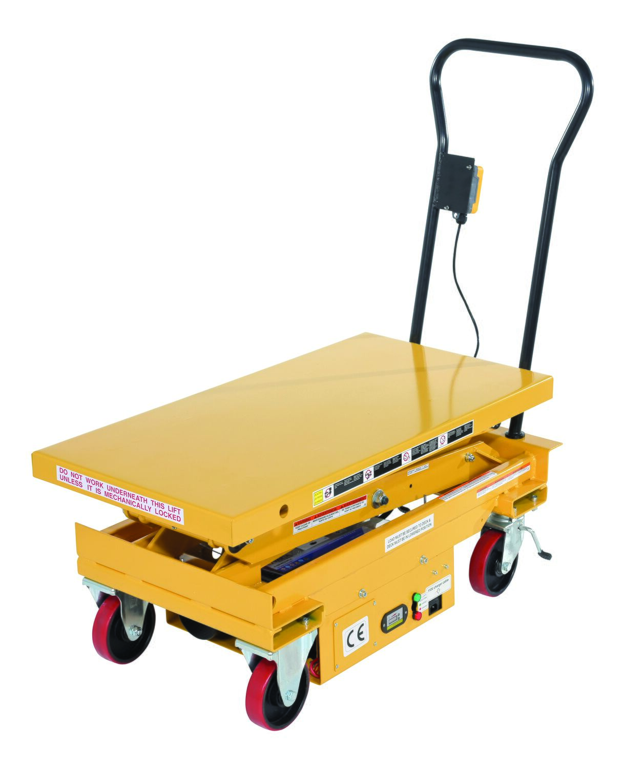 Vestil Steel DC Powered Hydraulic Double Scissor Cart - 20-1/2 In. x 39-3/4 In. 1000 lb - Yellow