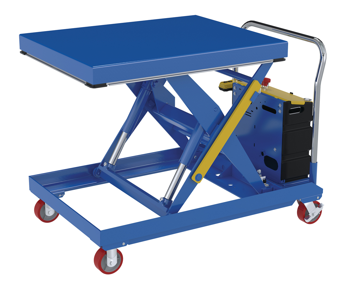 Vestil Steel 12V DC Powered Hydraulic Elevating Cart - 32 In. x 40 In. 2000 lb - Blue