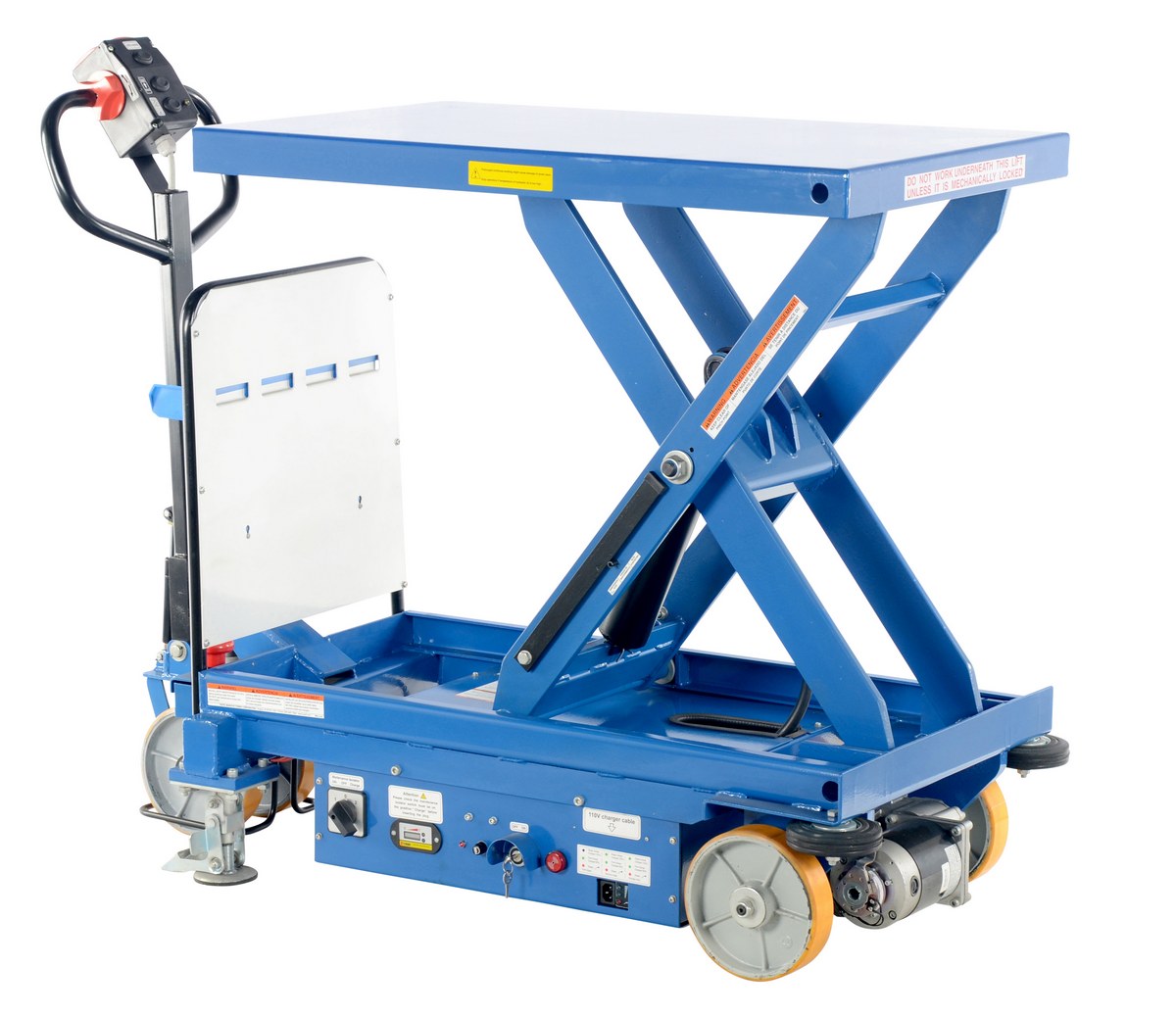 Vestil Steel Powered Drive and Lift Hydraulic Scissor Cart - 40 In. x 24 In. 1500 lb - Blue
