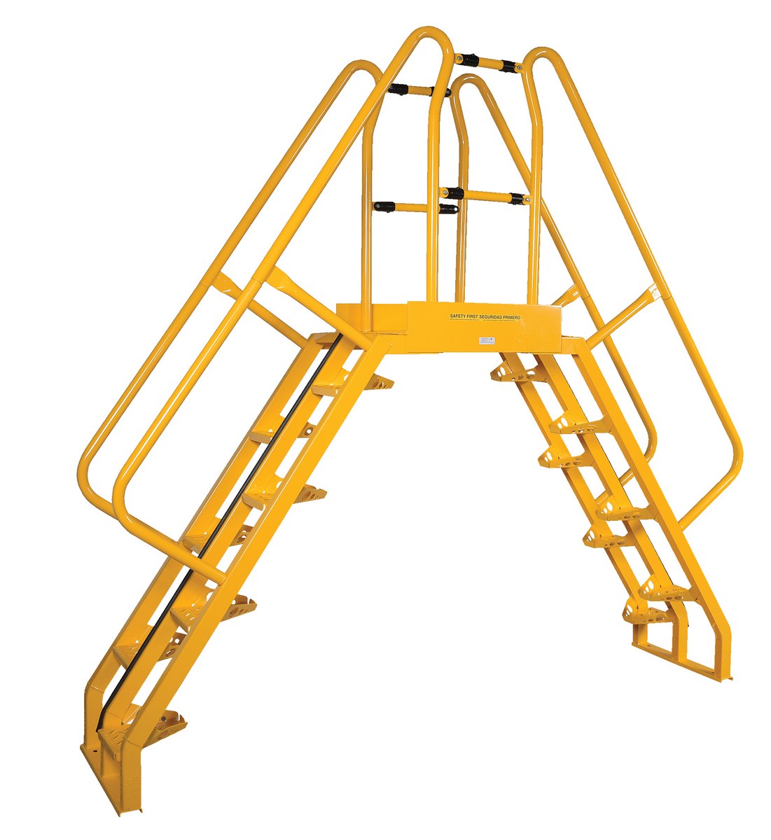 Vestil Steel Alternating Crossover Ladder 16 Step - 56 Degrees 106 In. x 103 In. 350 lb - Yellow