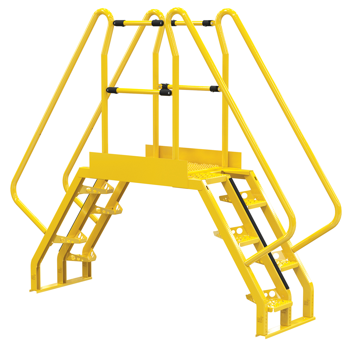 Vestil Steel Alternating Crossover Ladder 10 Step - 56 Degrees 96 In. x 81 In. 350 lb - Yellow
