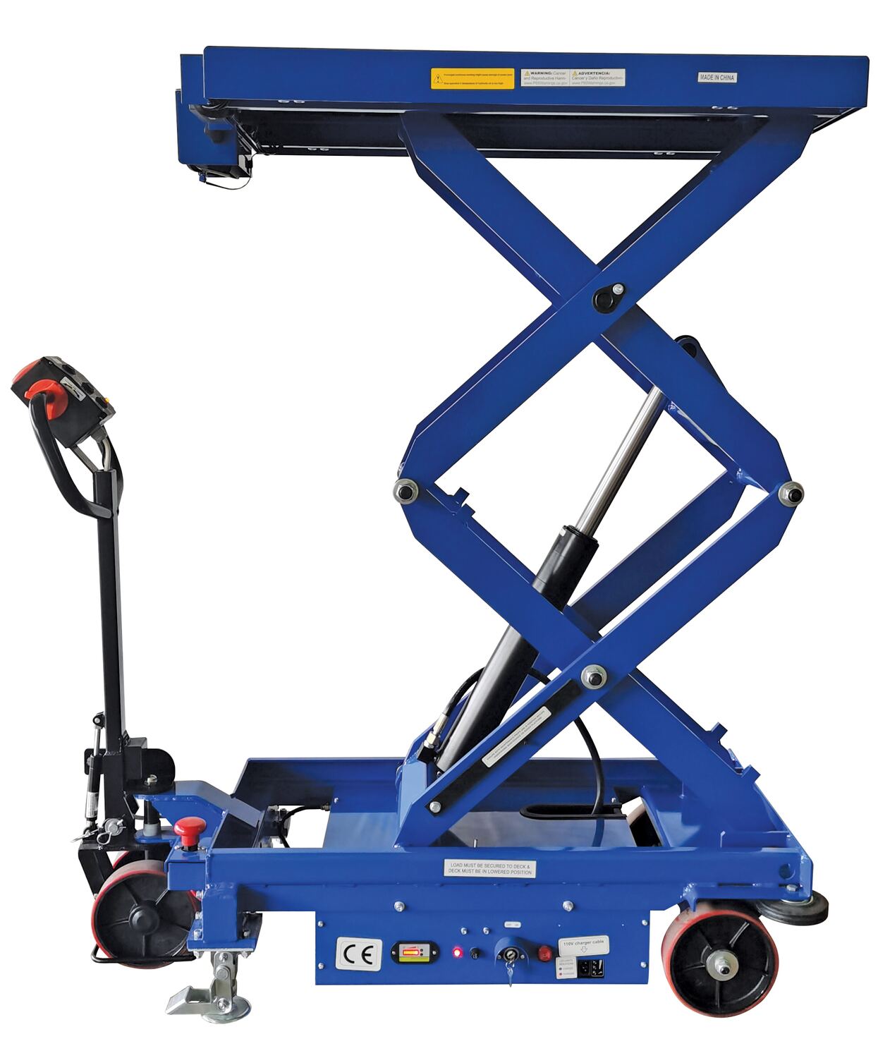 Vestil Steel Hydraulic Double Scissor Cart DC Powered With Scale - 20 In. x 40 In. 1,500 lb - Blue