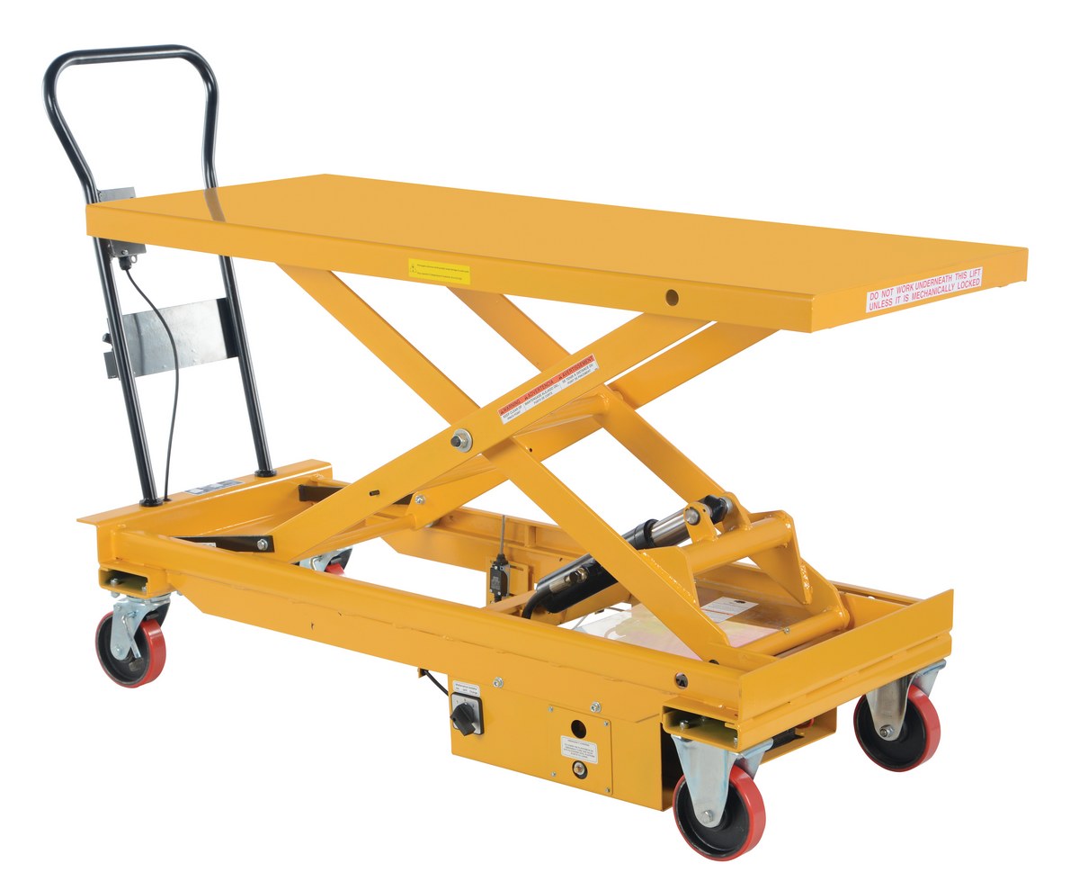 Vestil Steel DC Powered Hydraulic Single Scissor Cart - 24-1/2 In. x 60 In. 1000 lb - Yellow