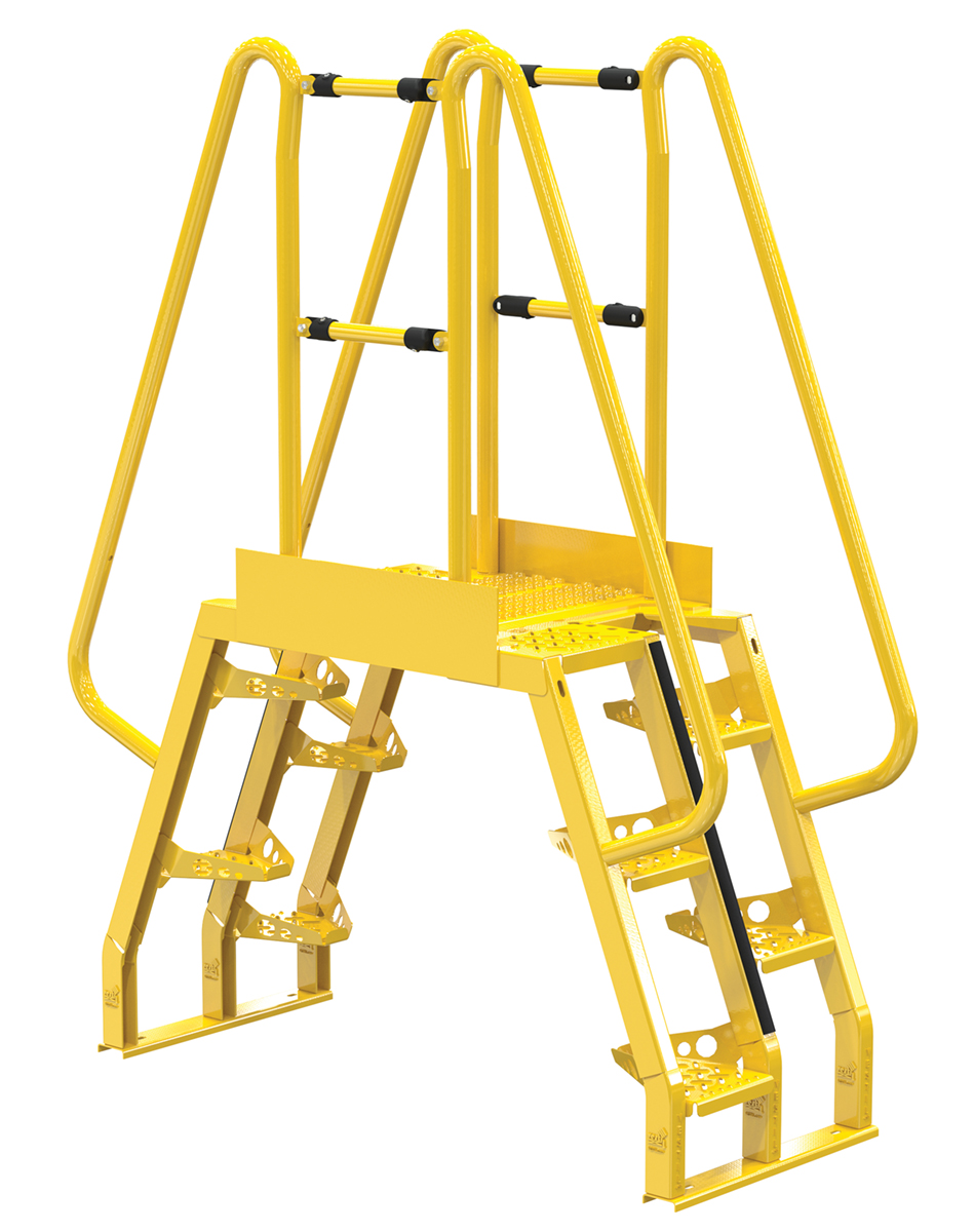 Vestil Steel Alternating Crossover Ladder 10 Step - 68 Degrees 66 In. x 80 In. 350 lb - Yellow