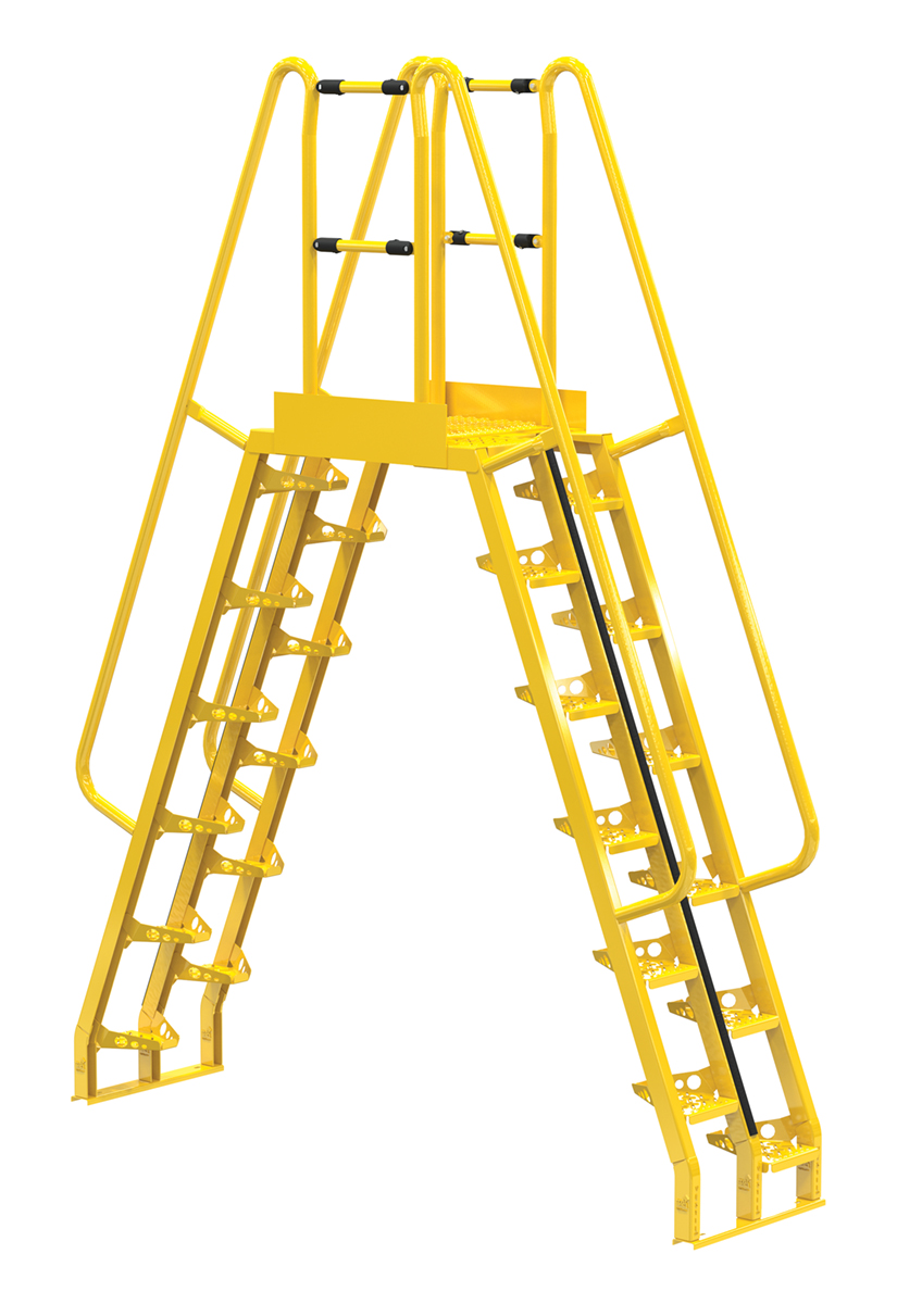 Vestil Steel Alternating Crossover Ladder 24 Step - 68 Degrees 98 In. x 127 In. 350 lb - Yellow