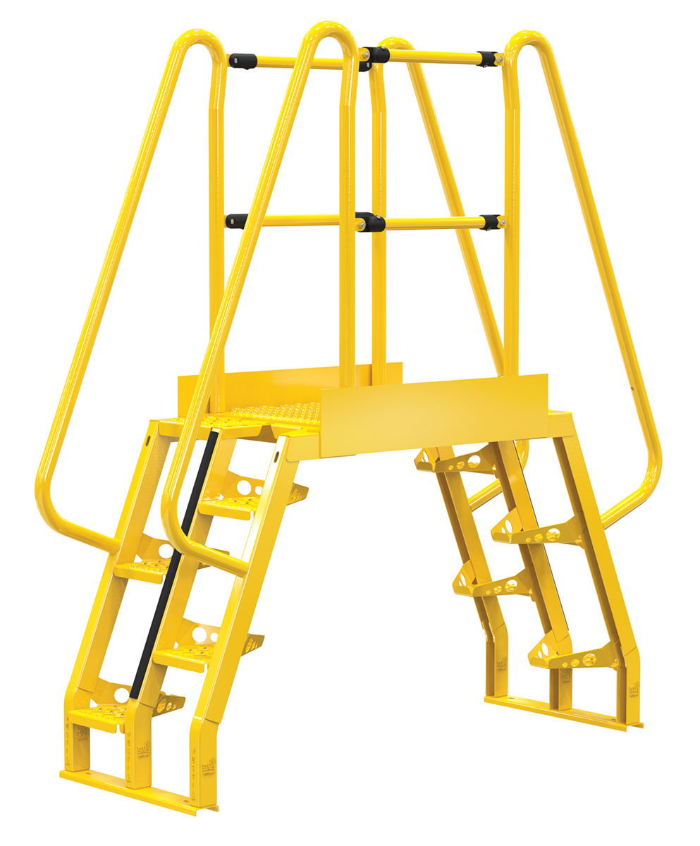 Vestil Steel Alternating Crossover Ladder 10 Step - 68 Degrees 73 In. x 80 In. 350 lb - Yellow