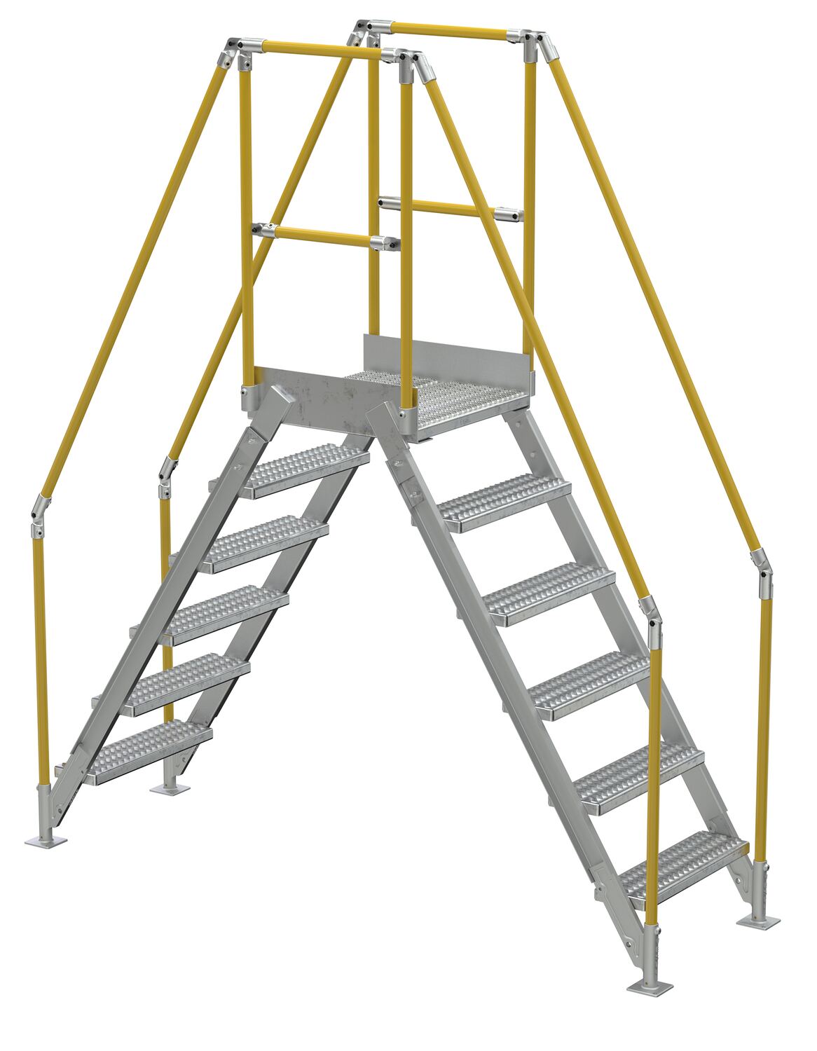 Vestil Aluminum Crossover Ladder 6 Step - 24 x 29-1/8 In. Platform 500 lb - Silver