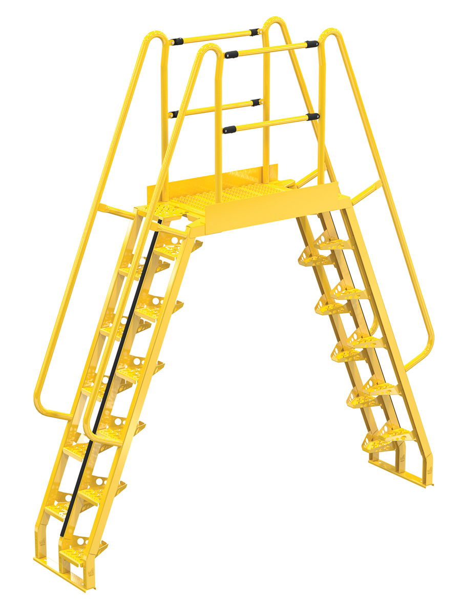 Vestil Steel Alternating Crossover Ladder 24 Step - 68 Degrees 112 In. x 127 In. 350 lb - Yellow