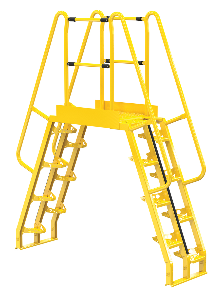 Vestil Steel Alternating Crossover Ladder 16 Step - 68 Degrees 85 In. x 102 In. 350 lb - Yellow